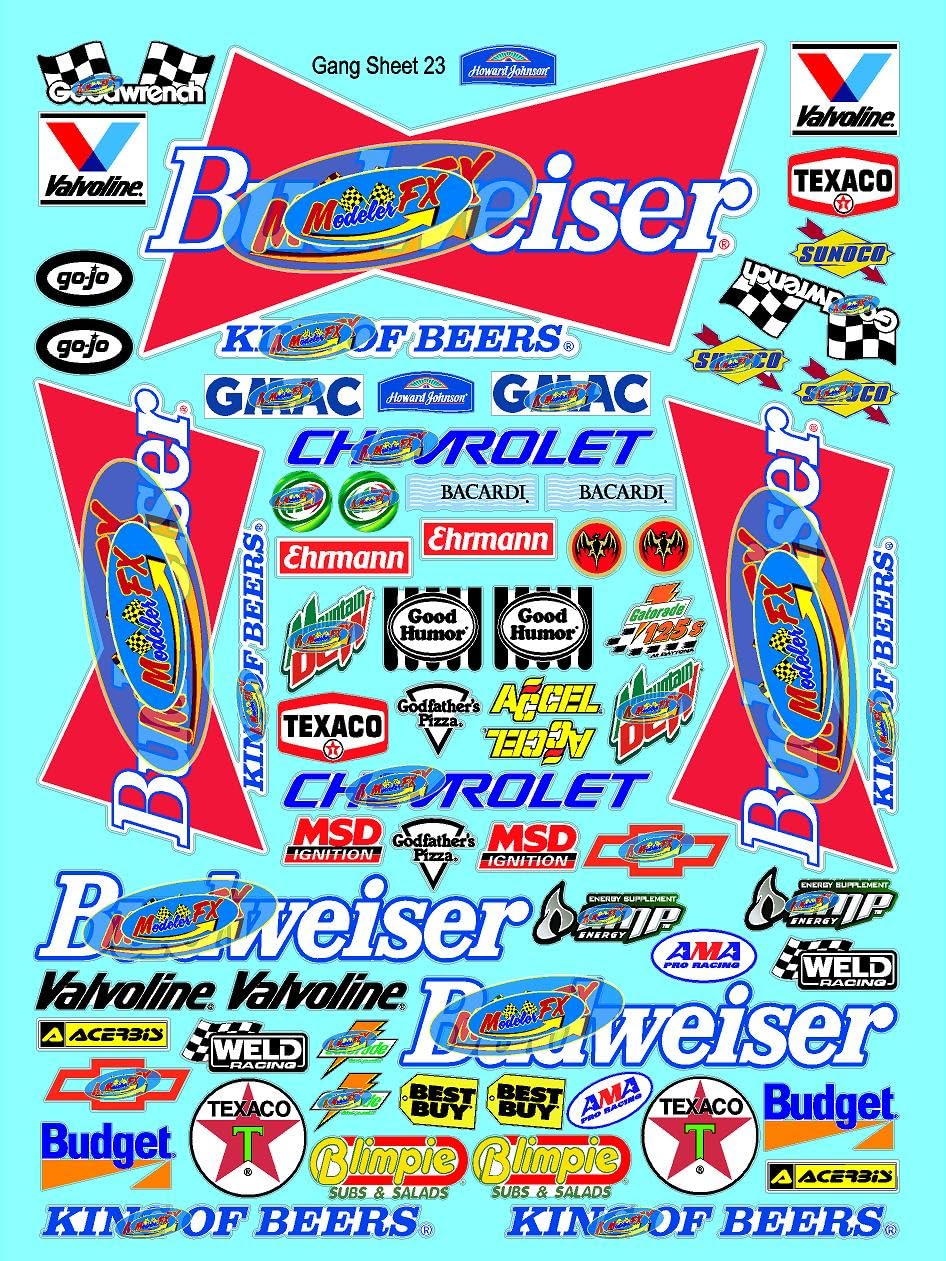 White Vinyl R/C Racing Sponsor Sticker Gang Sheet 23-1/8th � 1/10th Scale Model Decal Sticker Sheet R/C Lexan Body - Decorate Your R/c Cars, Boats, Truck Model � Die-Cut to Shape - Peel & Stick