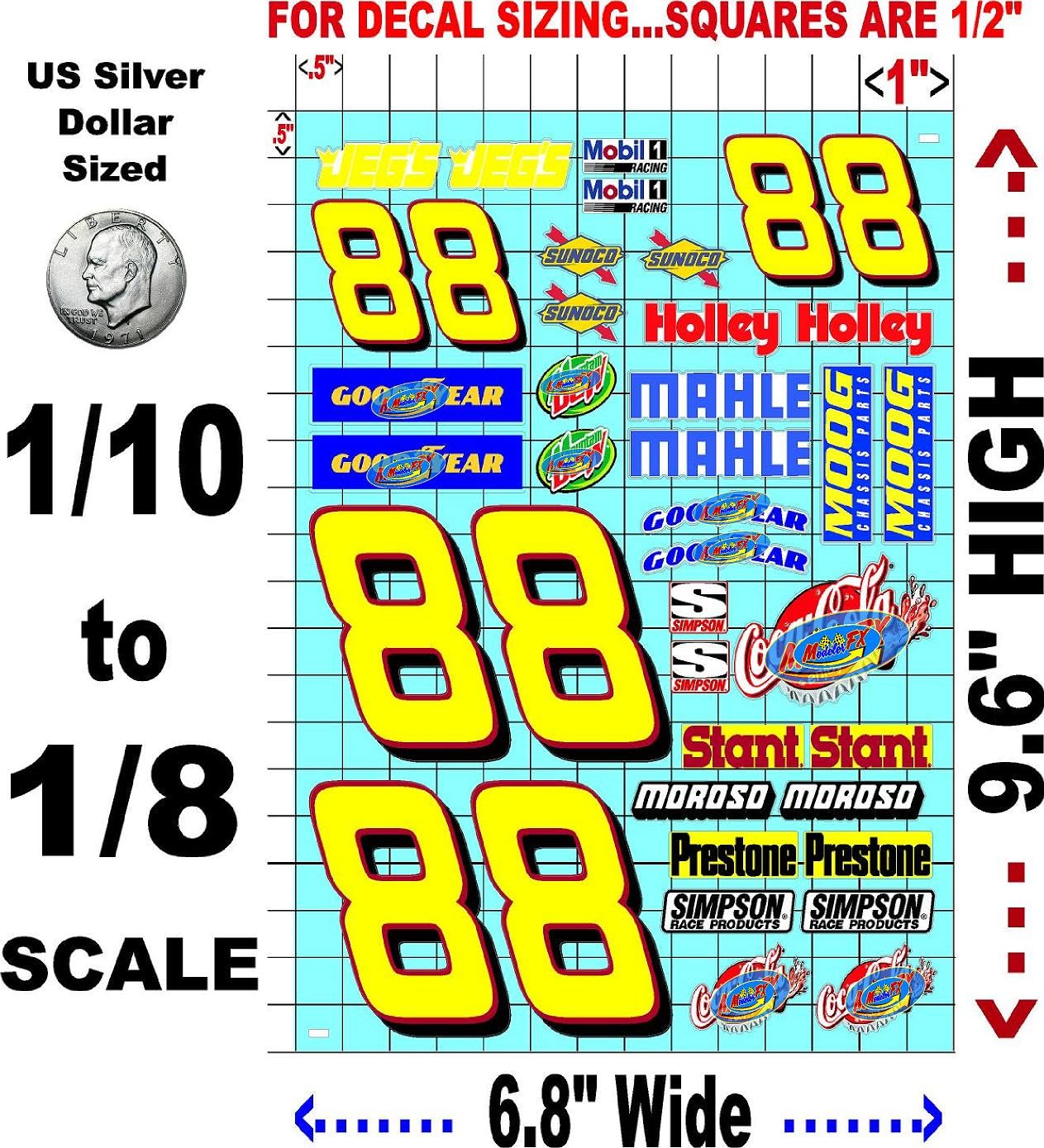 Clear Vinyl Sticker Variety Sheet #88's-1/10th - 1/8th Scale Large 6.8" x 9.2"h Vinyl R/C Model Decal Sticker Sheet Radio Control Lexan Body