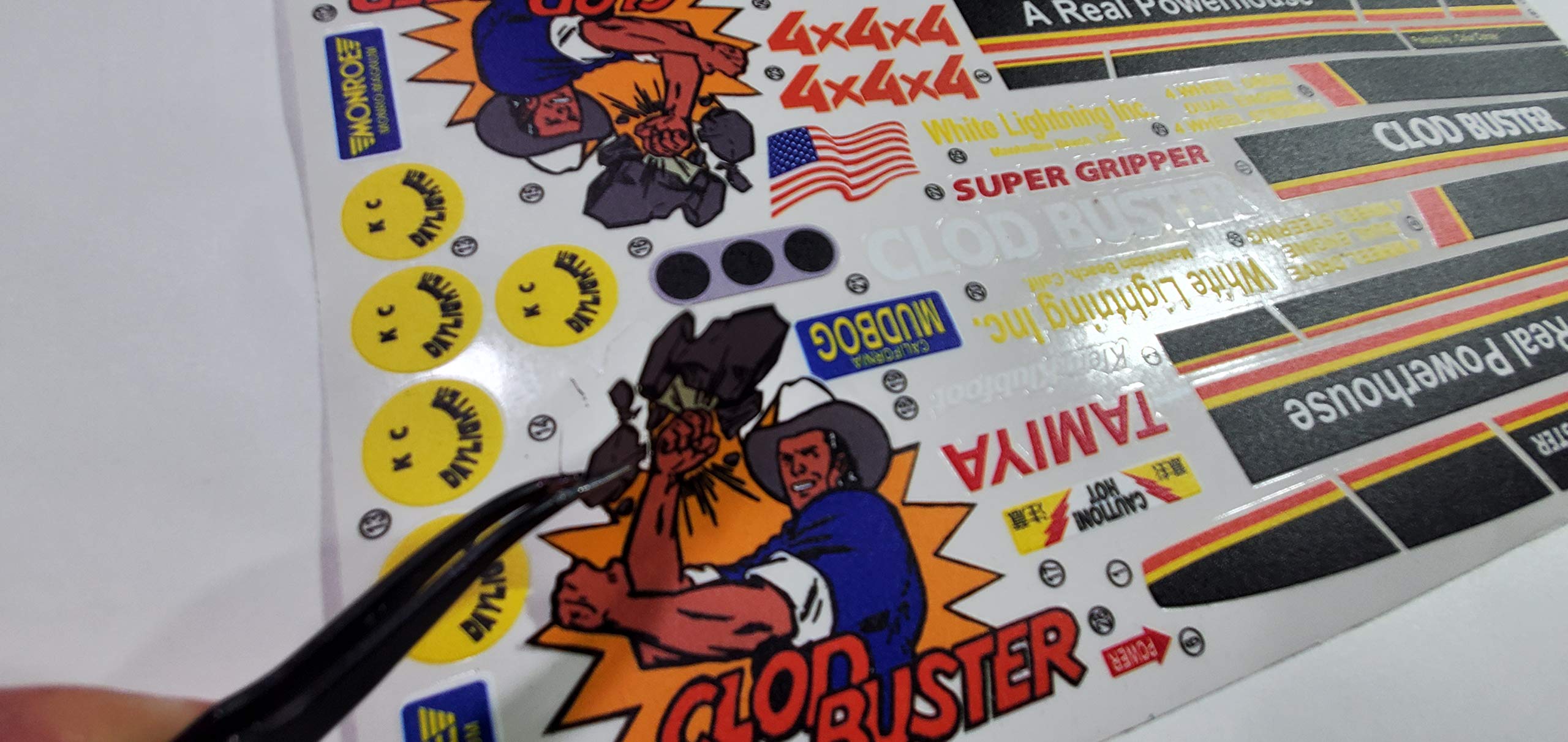Generic Tamiya Clod Buster Decal Sticker Sheet Reproduction -1/10 Scale on Clear Vinyl R/C Model Decal Sticker Sheet Radio Control Lexan Body - Decorate Your R/c Trucks
