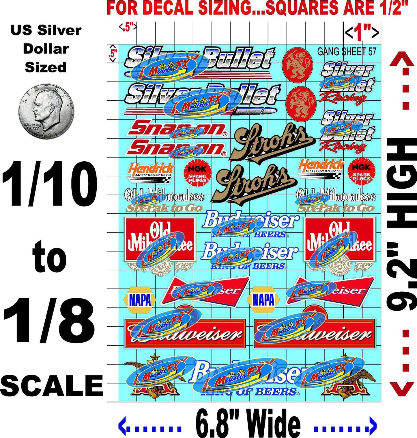 White Vinyl R/C Racing Sponsor Sticker Gang Sheet 57-1/8th � 1/10th Scale Model Decal Sticker Sheet R/C Lexan Body - Decorate Your R/c Cars, Boats, Truck Model � Die-Cut to Shape - Peel & Stick