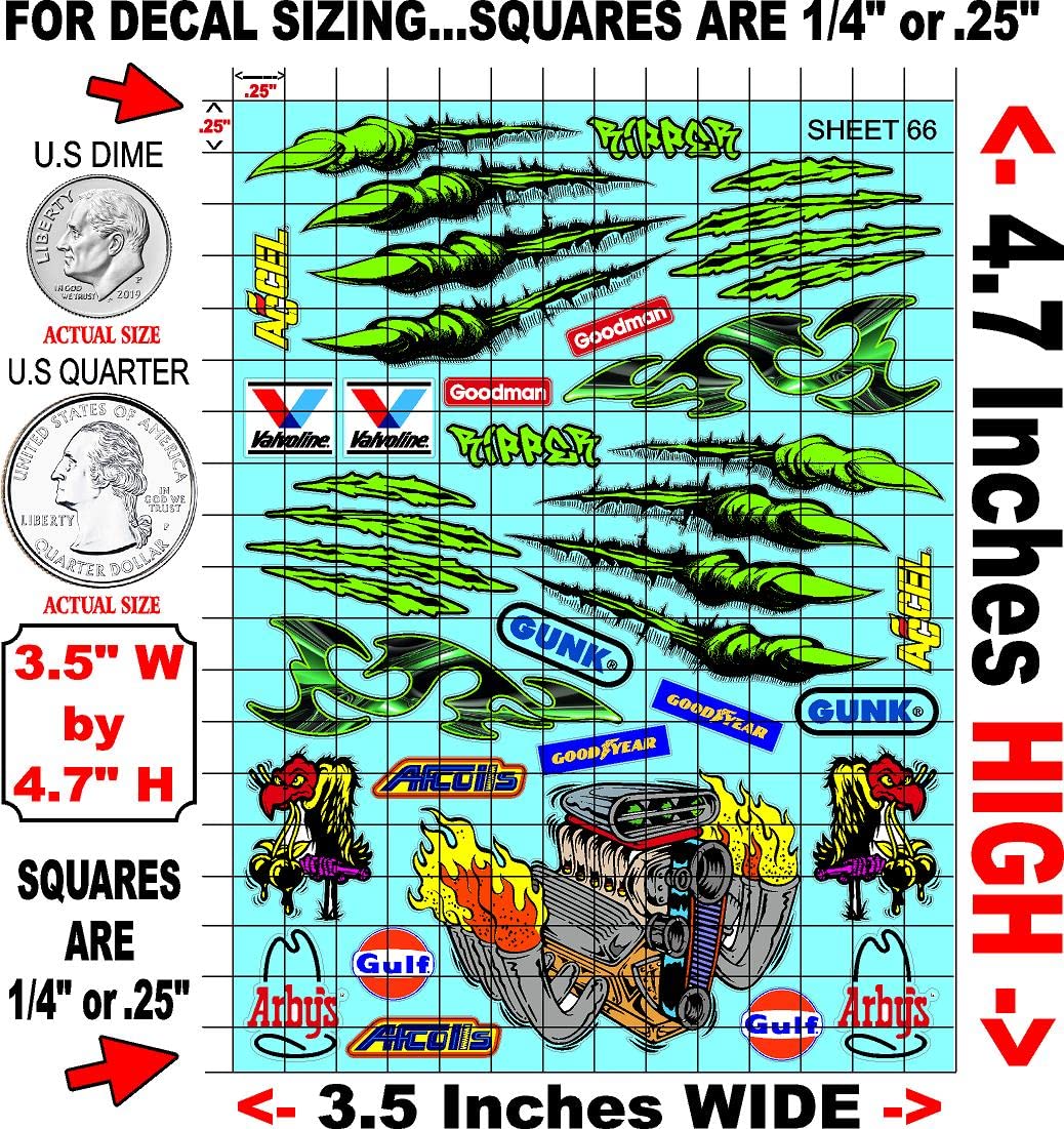 Clear Vinyl Sticker Sheet 66-CLAWZ-R/C Model Decal-1/24-1/16 Scale DIE-Cut-Peel Radio Control | Slot Cars | U/V Printed