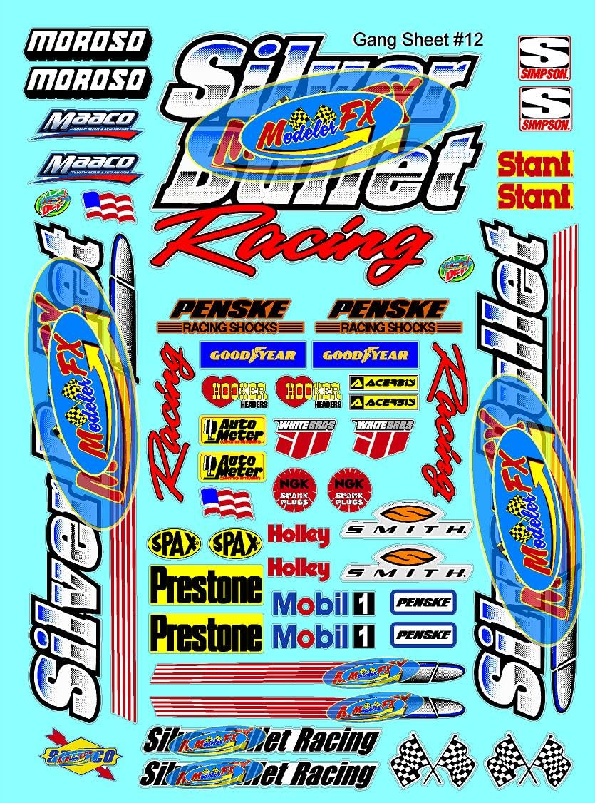 Racing Sponsor Lexan Body Car Racing - Sticker Gang Sheet 12 - White Vinyl 1/12 to 1/10 Scale White Vinyl R/C Model Decal Sticker Sheet Radio Control Lexan Body Decoration