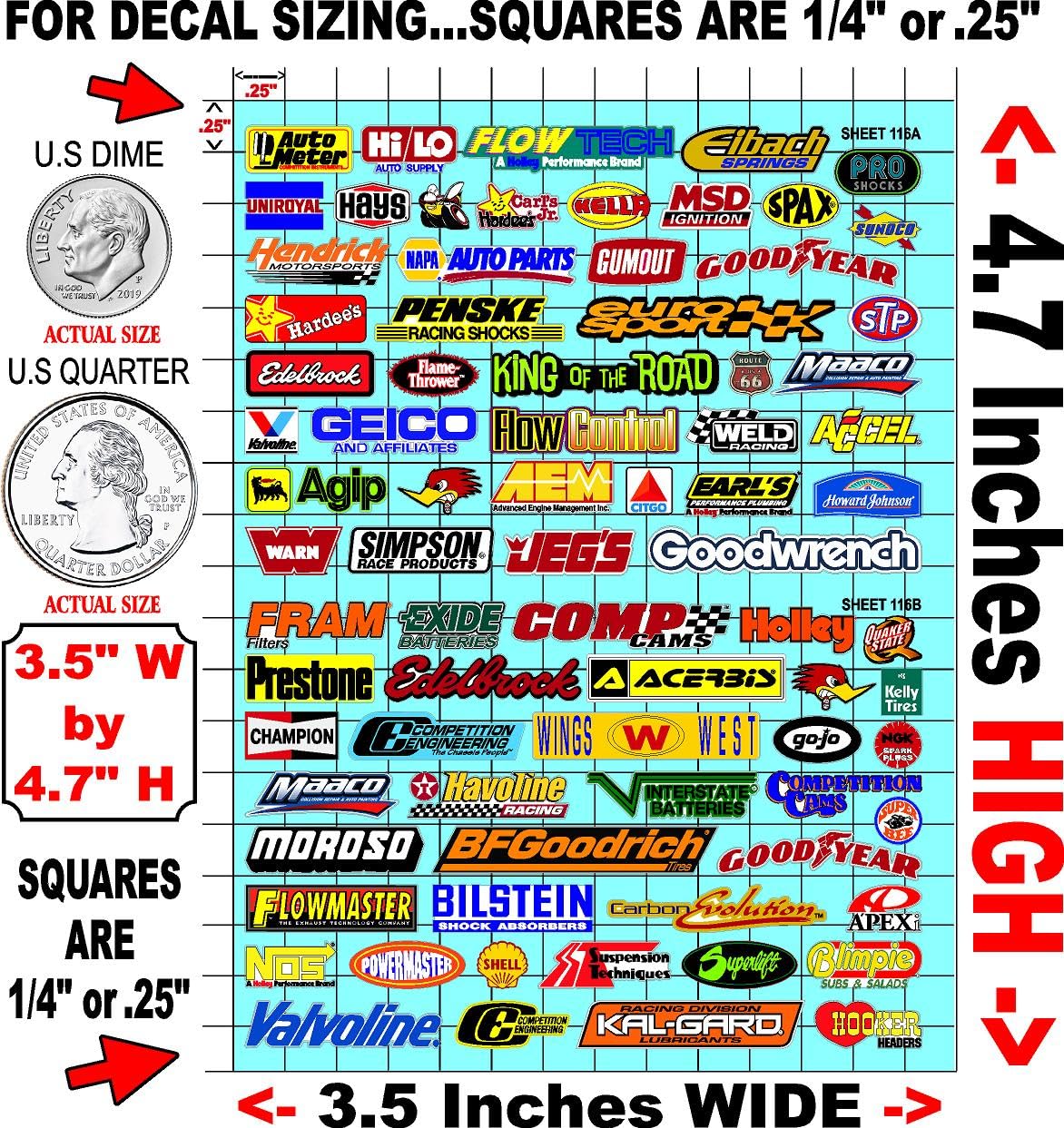 Clear Vinyl Sheet 116-AB Variety R/C Racing Sponsor Sticker Gang Sheet -1/24 � 1/16th Scale Model Decal Sticker Sheet Radio Control Lexan Body � Die-Cut to Shape - Peel & Stick � Water Slide