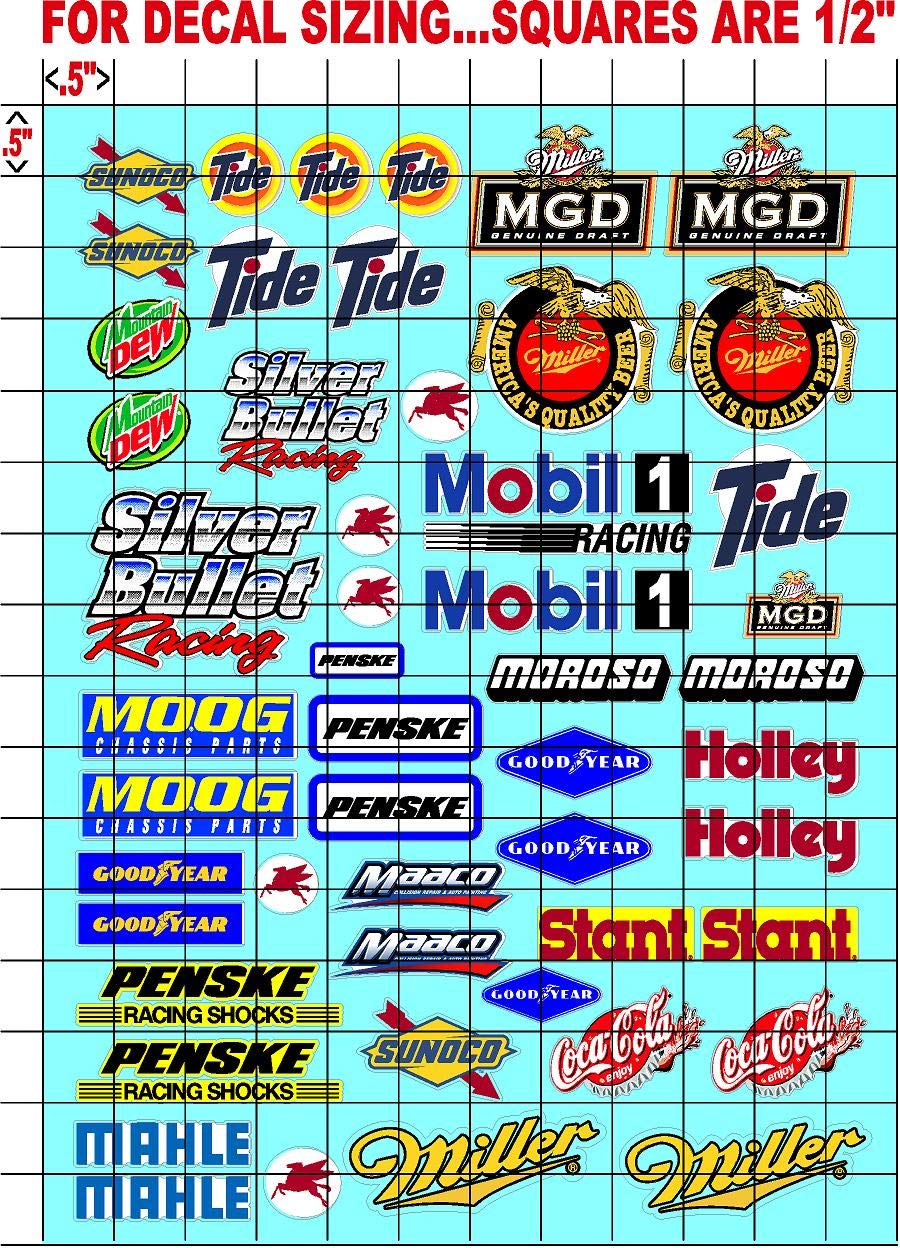 Gang Sheet 3 -MGD -1/10 Scale White Vinyl R/C Model Decal Sticker Sheet Radio Control Lexan Body - Decorate Your R/c Cars, Boats, Trucks