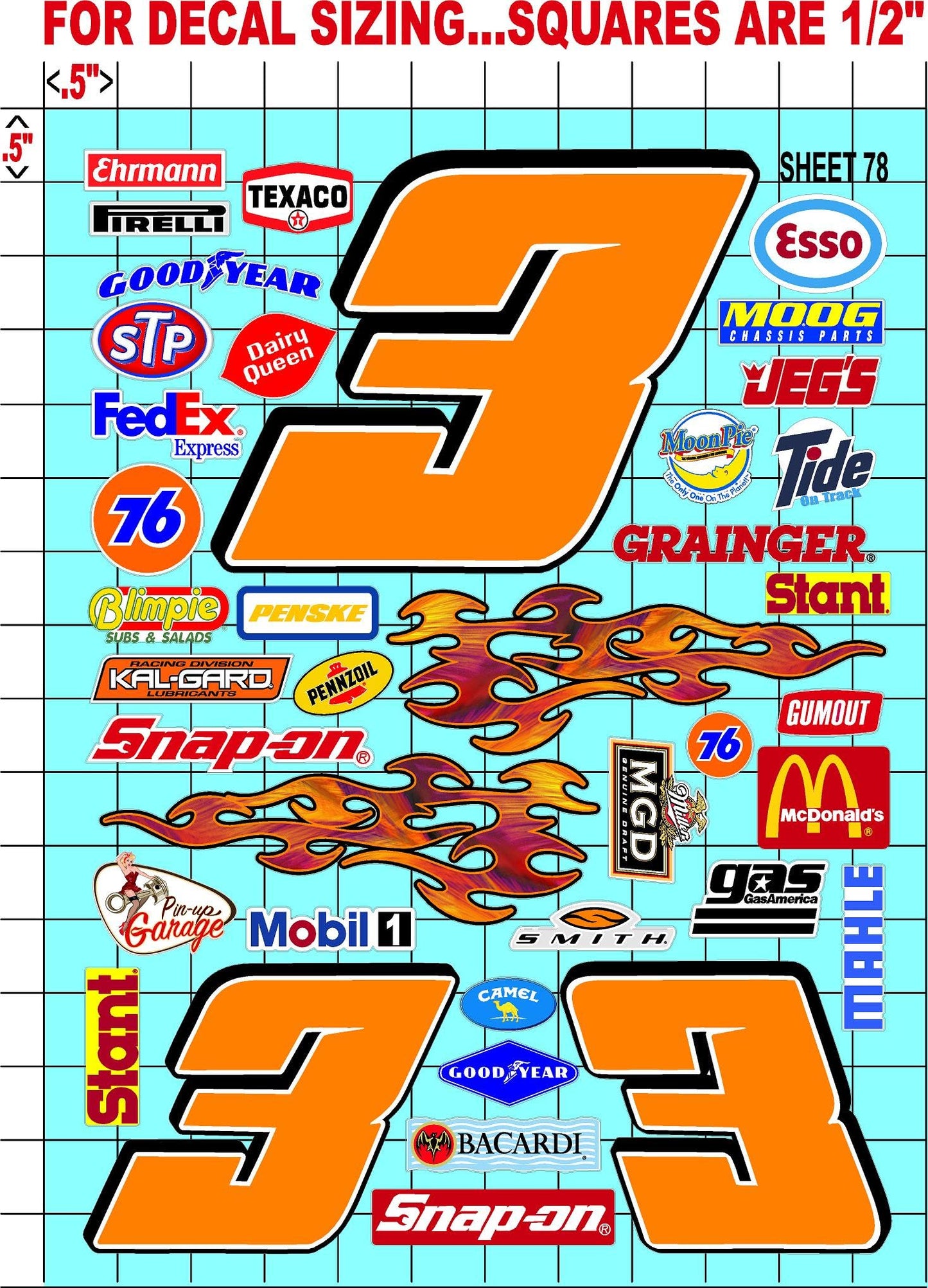 Clear Vinyl Sticker Variety Sheet 78-1/12 to 1/10th Scale R/C Model Decal Sticker Sheet Radio Control Lexan Body