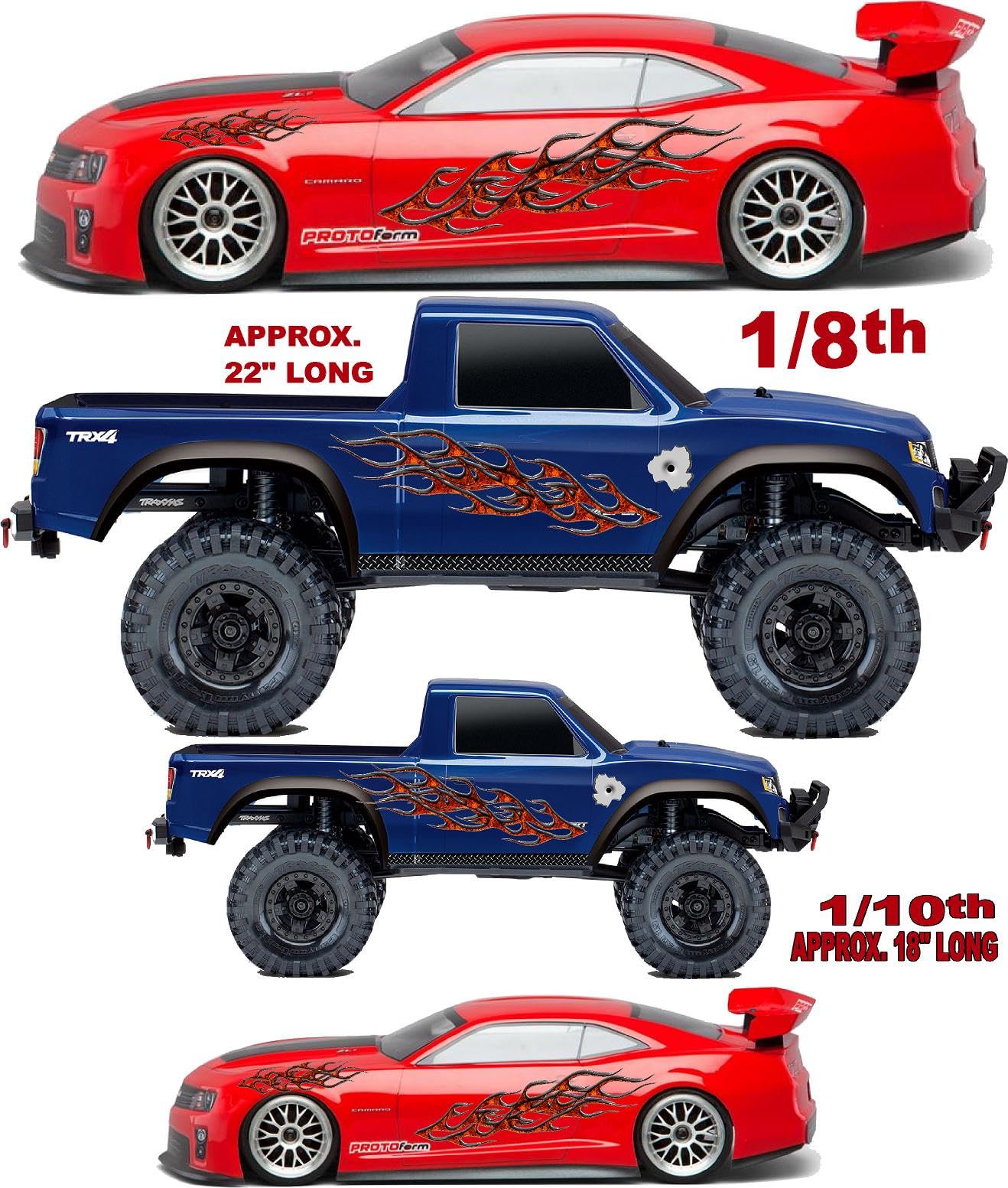 Clear Vinyl Sticker Sheet Twisted Flames A1-1/10th - 1/8th Scale Large 6.8" x 7.5"h for Cars, Trucks, Boats Anywhere You can Imagine - Easy to Apply - R/C Model Decal Radio Control Lexan Body