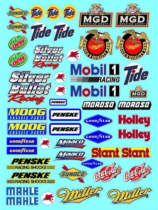 Clear Vinyl R/C Racing Sponsor Sticker Gang Sheet 3-1/4-1/5 � 1/6th Scale Model Decal Sticker Sheet Radio Control Lexan Body � Die-Cut to Shape - Peel & Stick � Water Slide- MGD