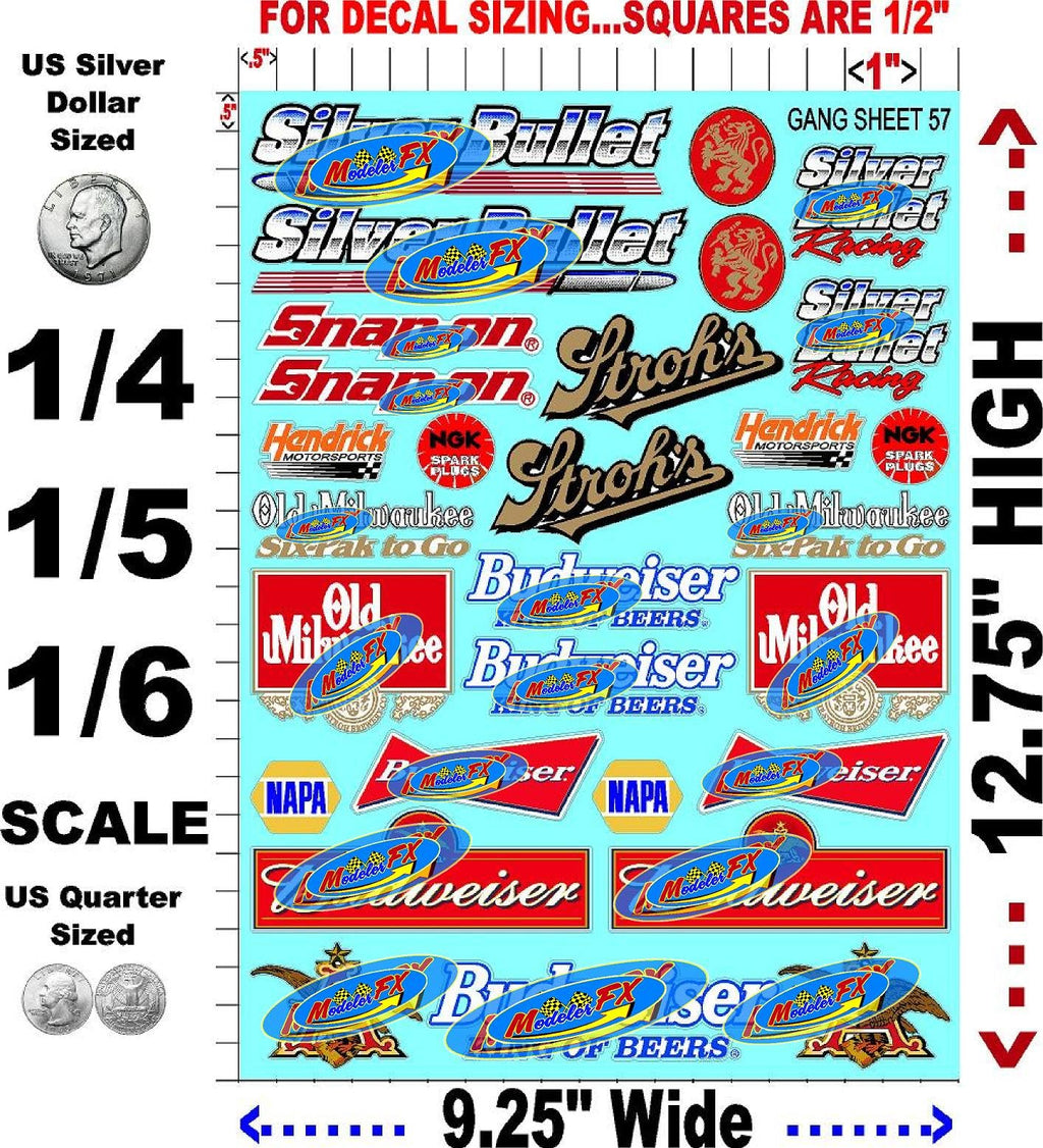 Clear Vinyl R/C Racing Sponsor Sticker Gang Sheet 57-1/4-1/5 � 1/6th Scale Model Decal Sticker Sheet Radio Control Lexan Body � Die-Cut to Shape - Peel & Stick � Water Slide - Beer