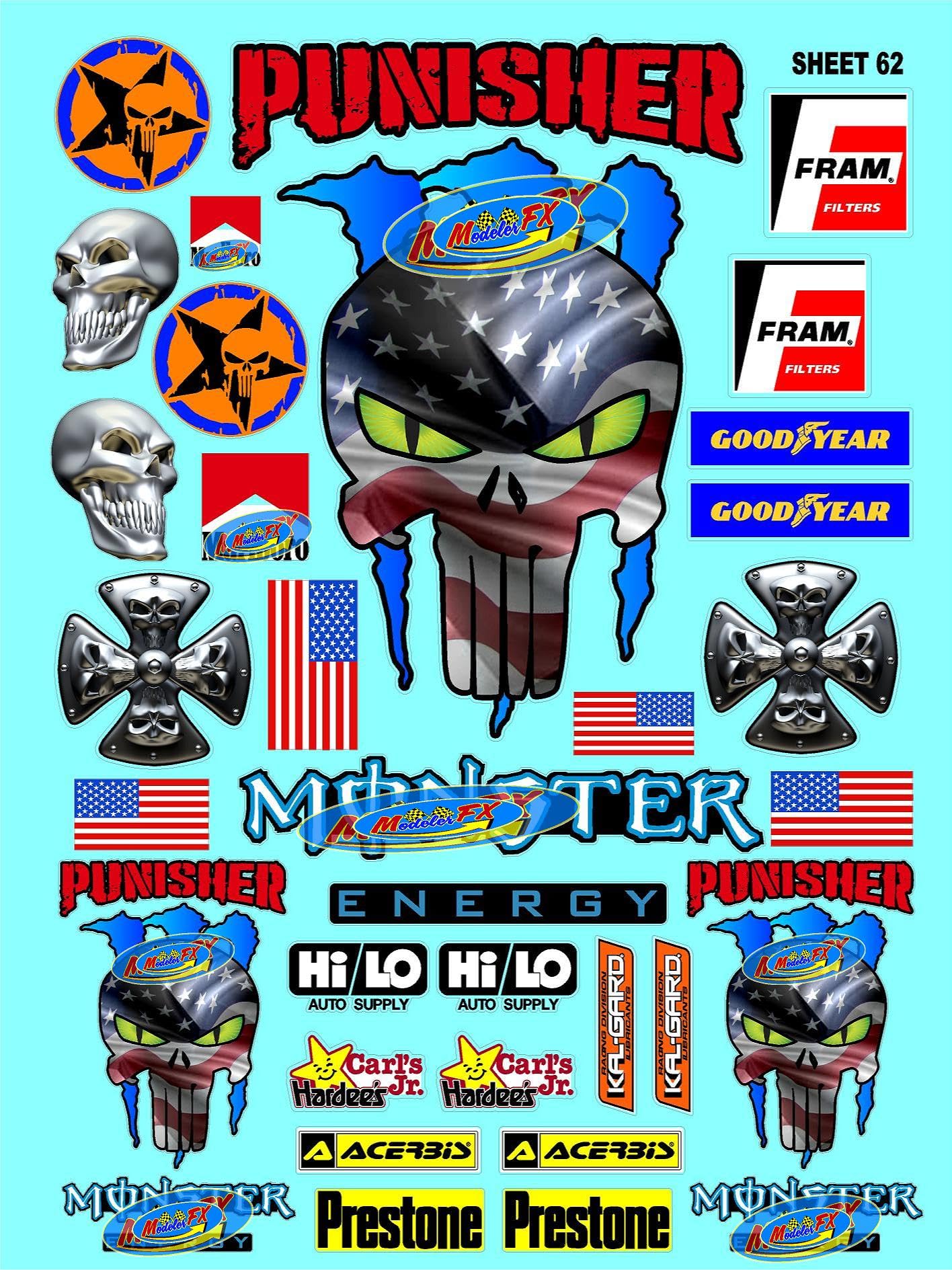 Racing Sponsor Sticker Gang Sheet 62-1/16-1/12-1/10th Scale White Vinyl R/C Model Decal Sticker Sheet Radio Control Lexan Body - Decorate Your R/c Cars, Boats, Trucks Other Scale Model Kit.