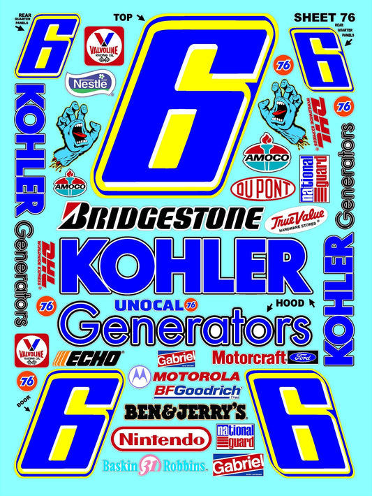 White Vinyl Sticker Variety Sheet 76-1/10th - 1/8th Scale Large 6.8" x 9.2"h Vinyl R/C Model Decal Sticker Sheet Radio Control Lexan Body