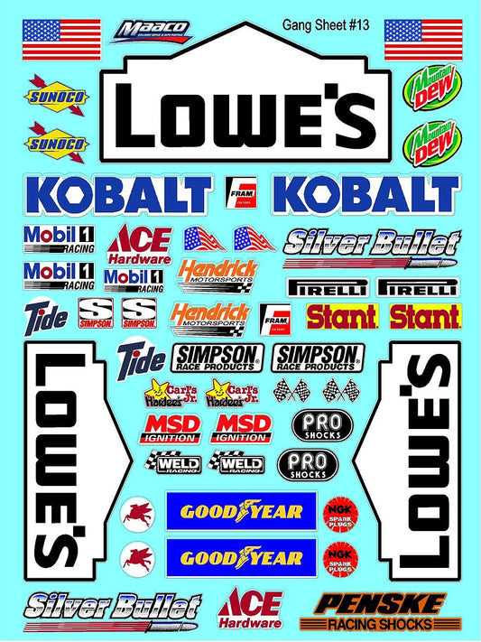 Racing Sponsor Lexan Body Car Racing - Sticker Gang Sheet Lowe - White Vinyl 1/12 to 1/10 Scale White Vinyl R/C Model Decal Sticker Sheet Radio Control Lexan Body Decoration