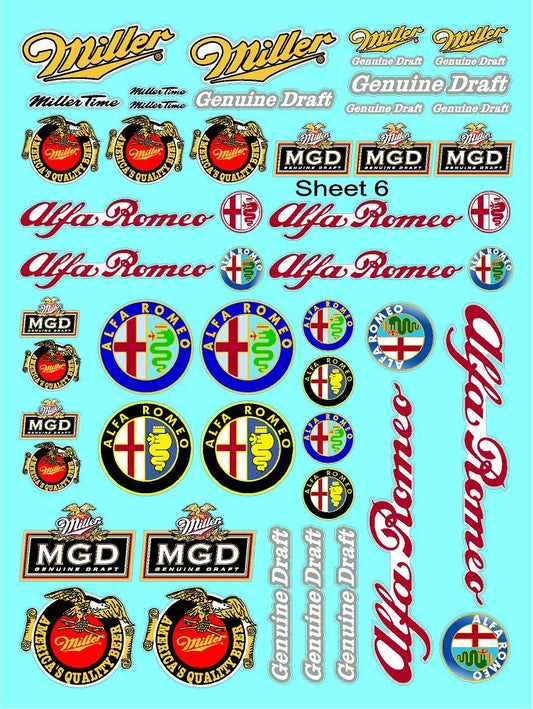 White Vinyl R/C Racing Sponsor Sticker Gang Sheet 6-1/4-1/5 � 1/6th Scale Model Decal Sticker Sheet Radio Control Lexan Body � Die-Cut to Shape - Peel & Stick � Water Slide - Rain - Cars