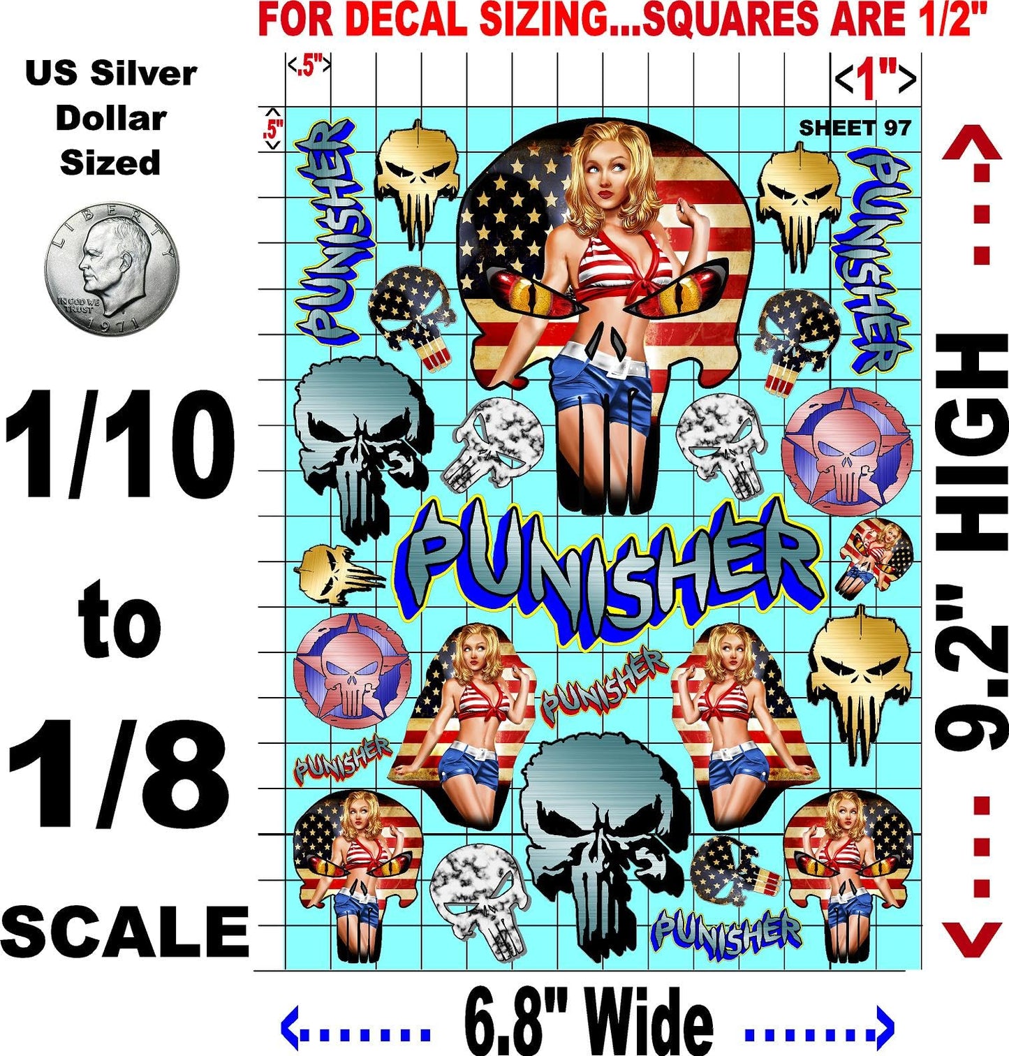 Clear Vinyl Sticker Variety Sheet 97-1/10th - 1/8th Scale Large 6.8" x 9.2"h Vinyl R/C Model Decal Sticker Sheet Radio Control Lexan Body