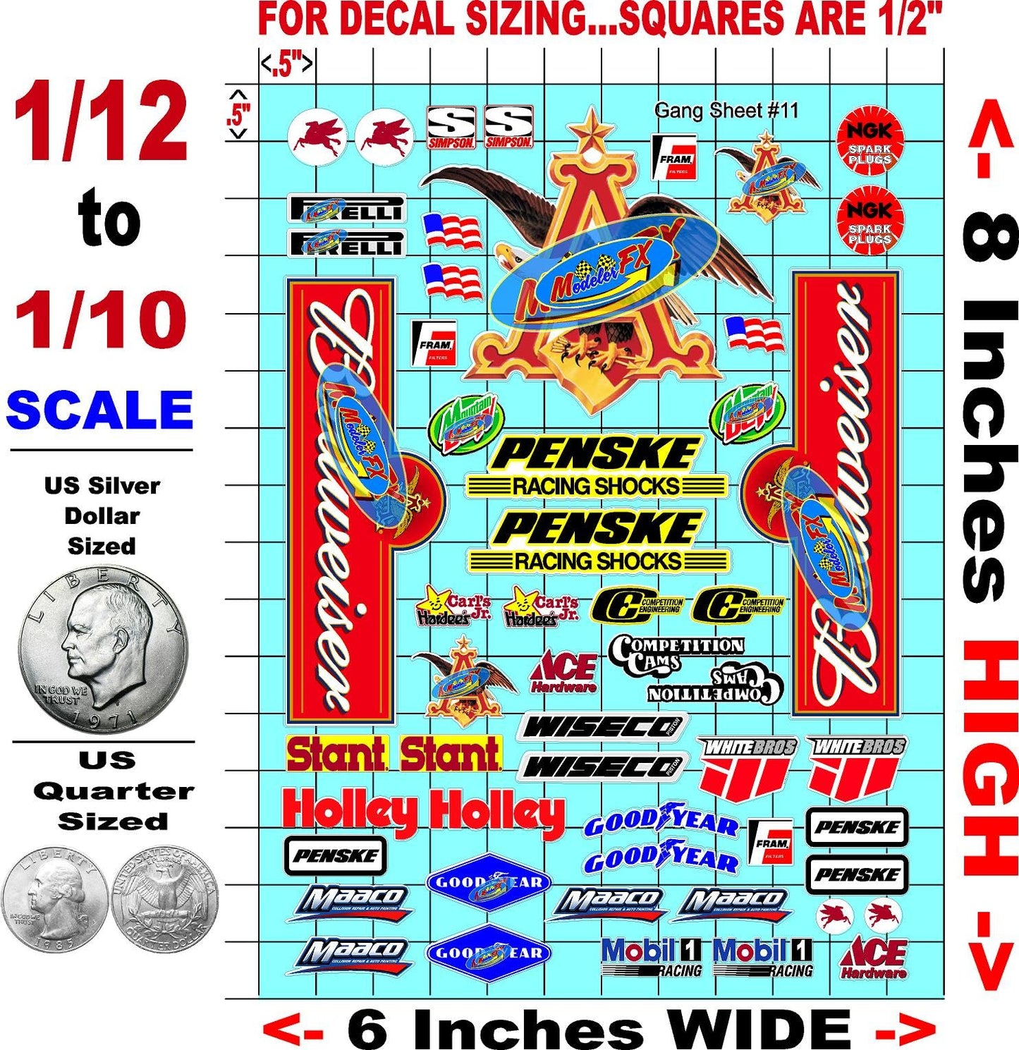 Clear Matte Vinyl Sticker Variety Sheet 11-1/12 to 1/10th Scale R/C Model Decal Sticker Sheet Radio Control Lexan Body