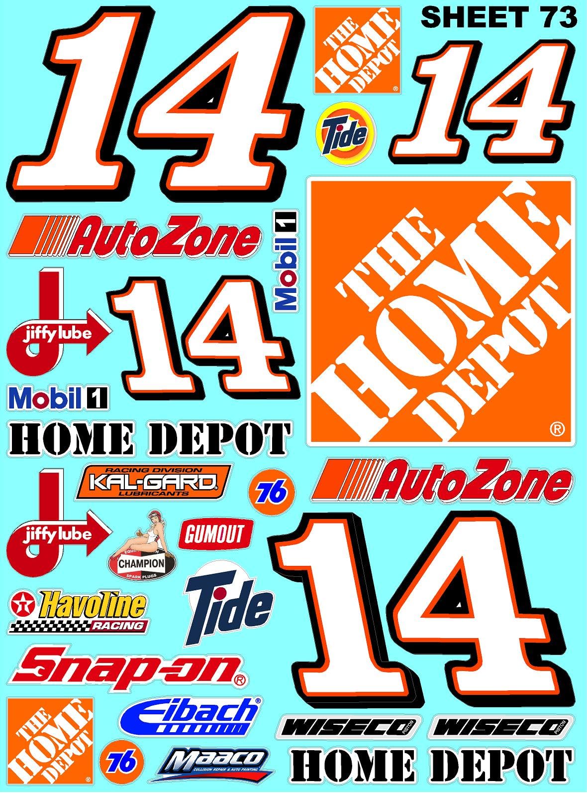 Clear Vinyl 73 R/C Racing Sponsor Sticker Gang Sheet Good -1/24 � 1/16th Scale Model Decal Sticker Sheet Radio Control Lexan Body � Die-Cut to Shape - Peel & Stick � Water Slide