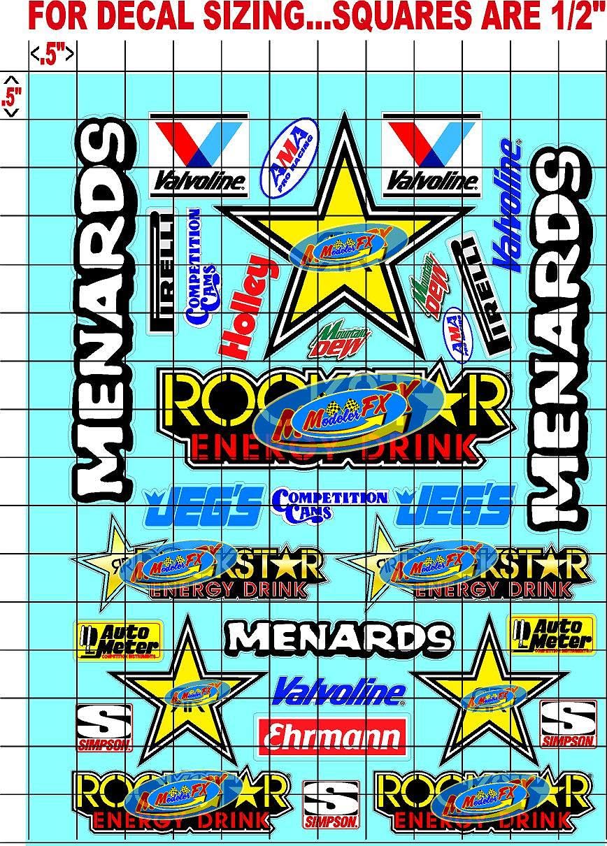 Racing Sponsor Lexan Body Car Racing - Sticker Gang Sheet 52 - White Vinyl 1/12 to 1/10 Scale White Vinyl R/C Model Decal Sticker Sheet Radio Control Lexan Body Decoration