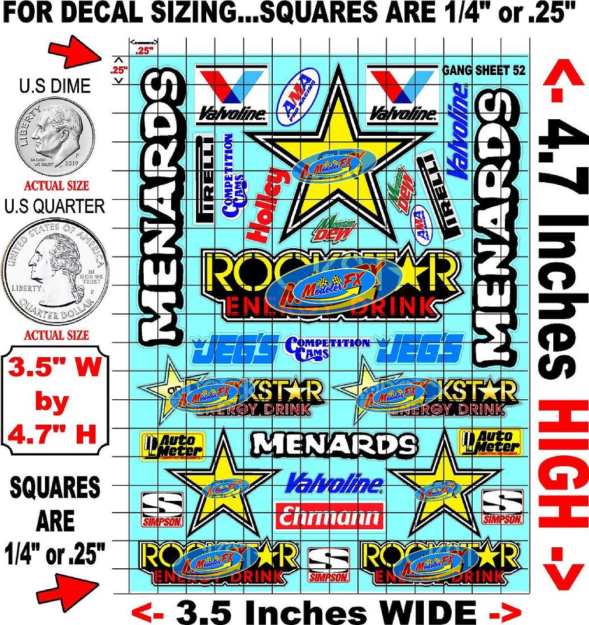 Clear Vinyl R/C Racing Sponsor Sticker Gang Sheet 52-1/24 � 1/16th Scale Model Decal Sticker Sheet Radio Control Lexan Body � Die-Cut to Shape - Peel & Stick � Water Slide