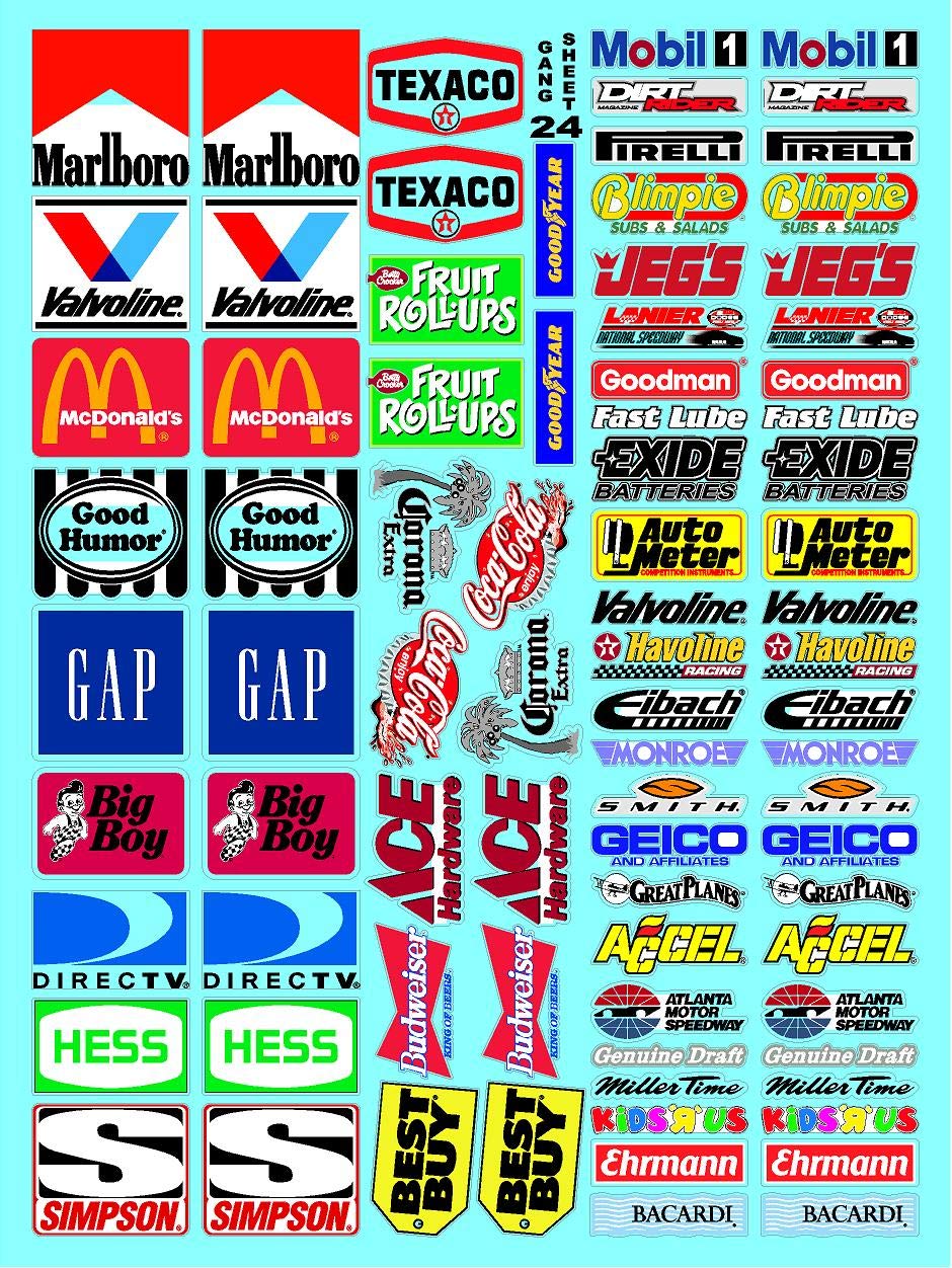 Clear Vinyl R/C Racing Sponsor Sticker Gang Sheet 24-1/24 1/16th Sca ...