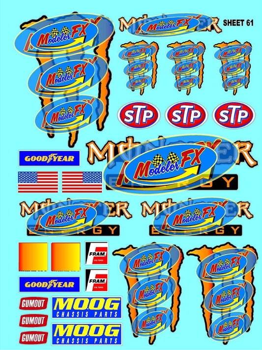 White Vinyl R/C Racing Sponsor Sticker Gang Sheet 61-1/8th � 1/10th Scale Model Decal Sticker Sheet R/C Lexan Body - Decorate Your R/c Cars, Boats, Truck Model � Die-Cut to Shape - Peel & Stick
