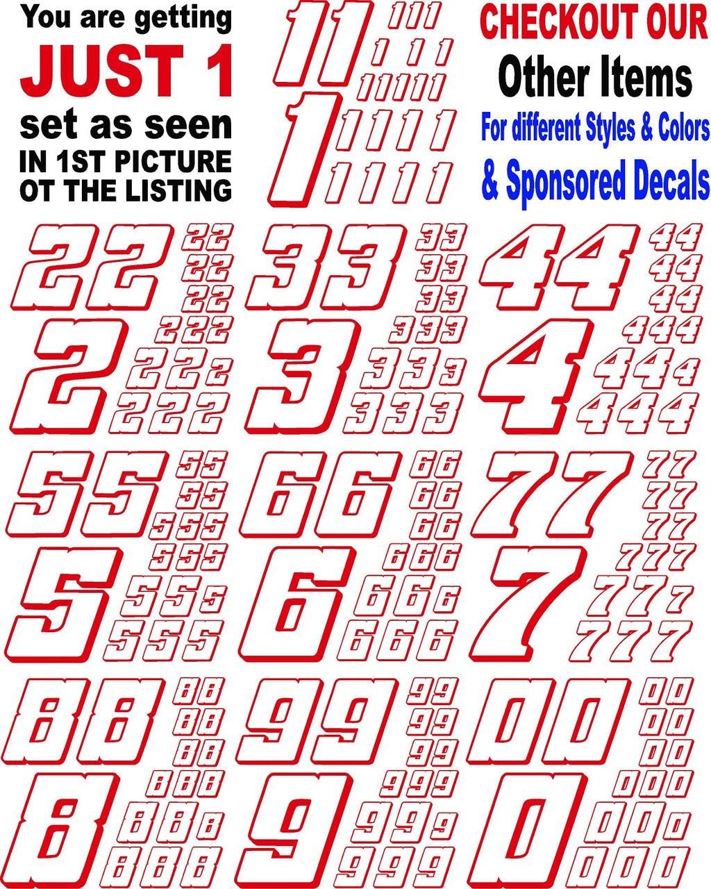 Vinyl Racing Number Decal Sheet #5's White w/Red Outline & Shadow.- Die-Cut to Shape 1/8-1/10-1/12 White Vinyl R/C Model Sticker Sheet Radio Control Lexan Body - Decorate Your R/c Cars, Boats, Trucks