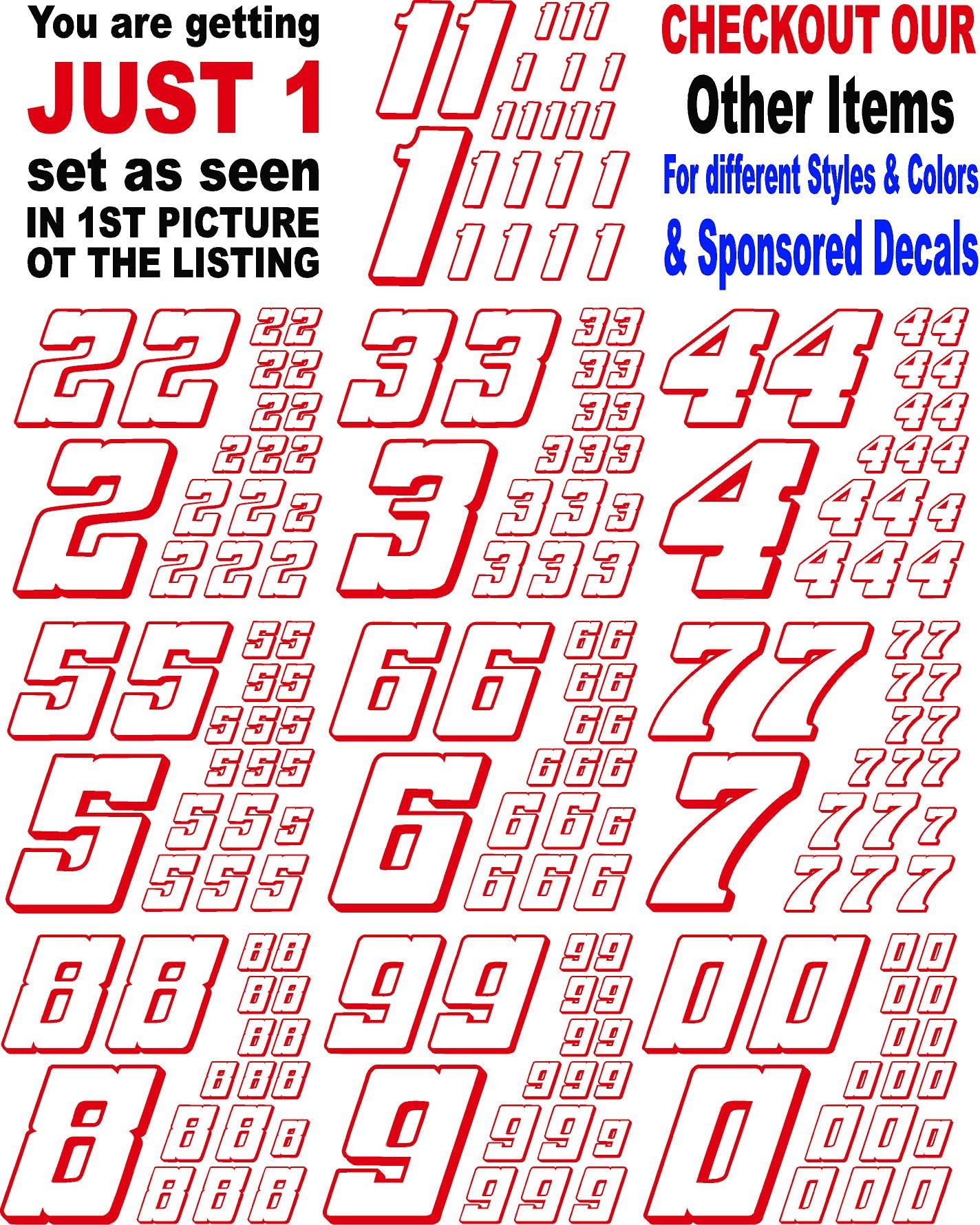 Vinyl Racing Number Decal Sheet #7's White w/Red Outline & Shadow. Die-Cut to Shape 1/8-1/10-1/12 White Vinyl R/C Model Sticker Sheet Radio Control Lexan Body - Decorate Your R/c Cars, Boats, Trucks