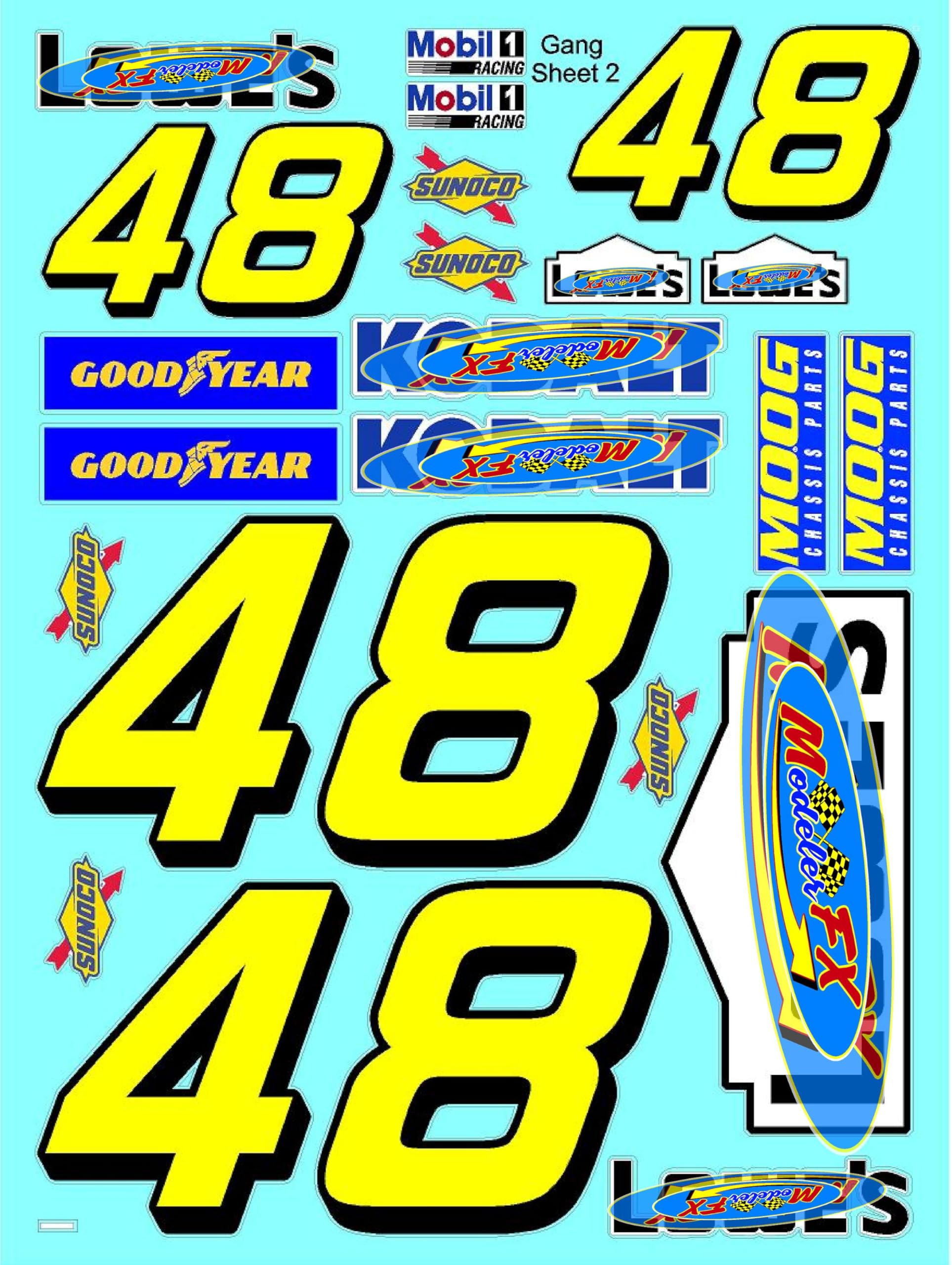 Sticker Gang Sheet #48-Die-Cut to Shape 1/6-1/5-1/4 Scale White Vinyl R/C Model Decal Sticker Sheet Radio Control Lexan Body - Decorate Your R/c Cars, Boats, Trucks Along & Scale Model Kit