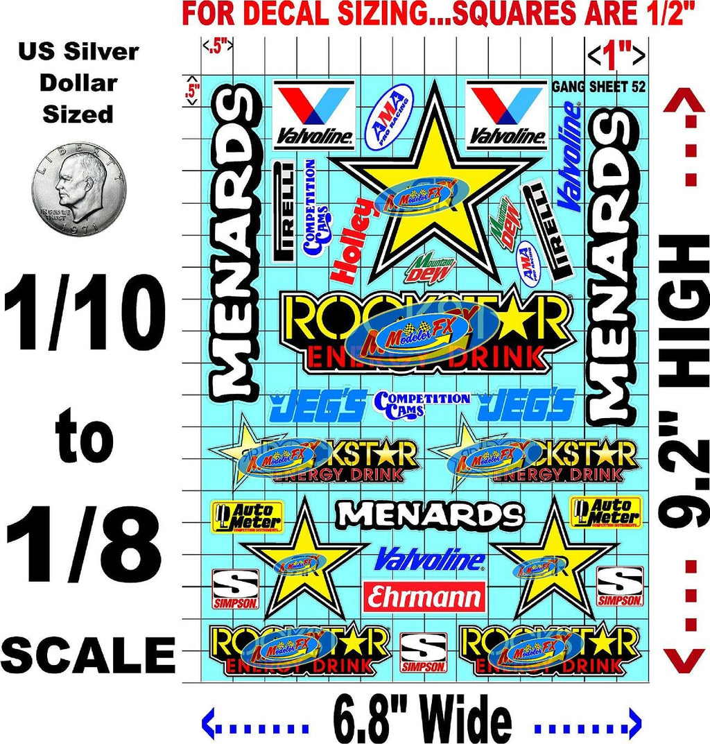 Clear Vinyl R/C Racing Sponsor Sticker Gang Sheet 52-1/8th � 1/10th Scale Model Decal Sticker Sheet R/C Lexan Body - Decorate Your R/c Cars, Boats, Truck Model � Die-Cut to Shape - Peel & Stick
