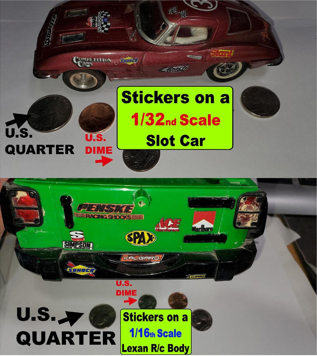 White Vinyl R/C Racing Sponsor Sticker Gang Sheet 28-1/24-1/16th Scale Model Decal Sticker Sheet Radio Control Lexan Body - Decorate Your R/c Cars, Boats, Trucks Scale Model � Die-Cut to Shape