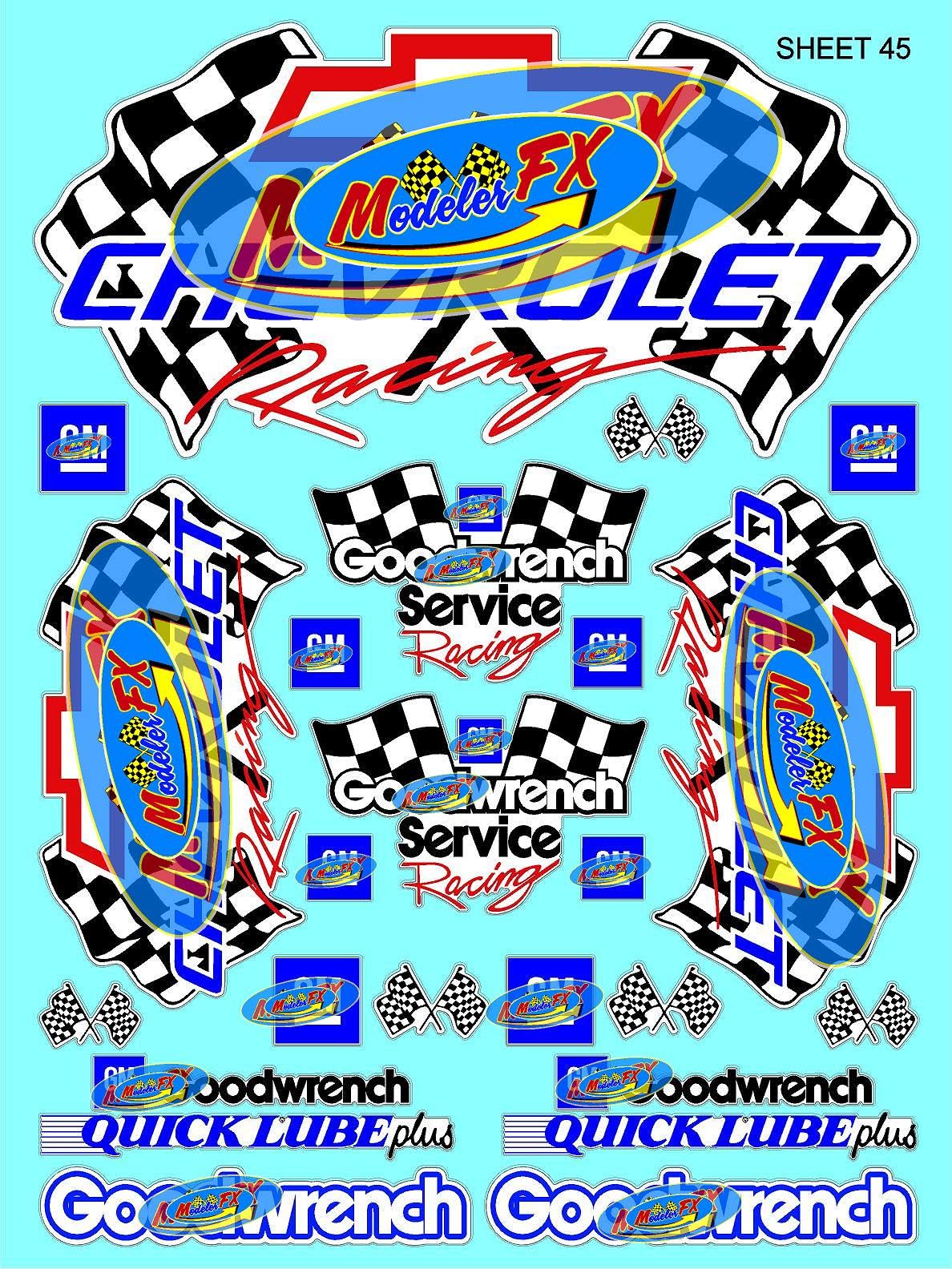 Racing Sponsor Lexan Body Car Racing - Sticker Gang Sheet 45 - White V ...