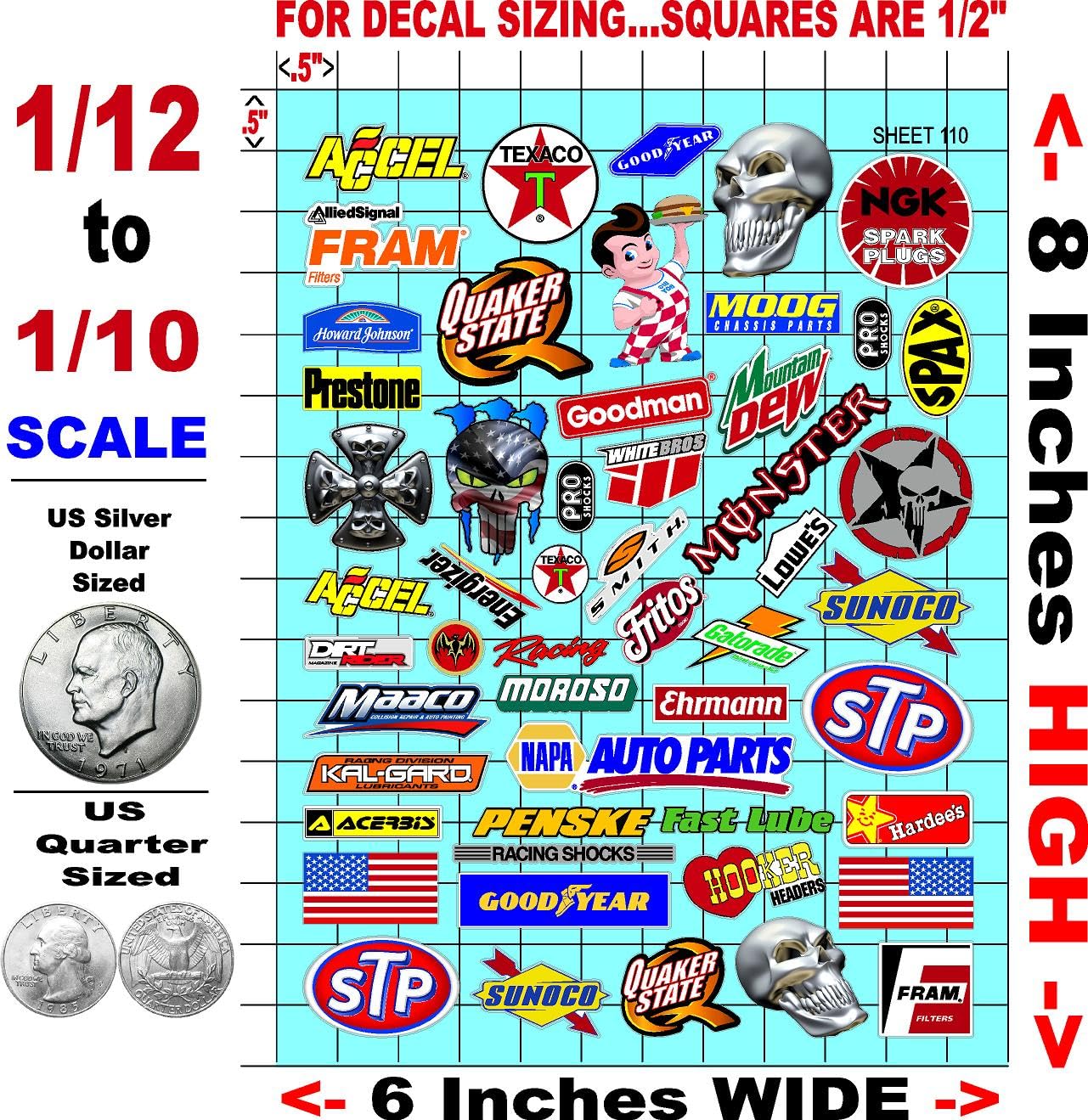 Clear Vinyl Sticker Variety Sheet 110 Variety - 1/12 to 1/10th Scale R/C Model Decal Sticker Sheet Radio Control Lexan Body