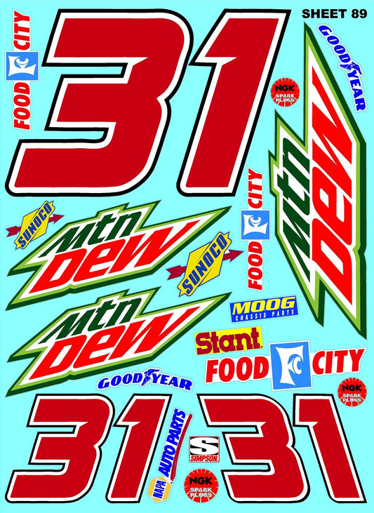 White Vinyl Sticker Variety Sheet 89-1/10th - 1/8th Scale Large 6.8" x 9.2"h Vinyl R/C Model Decal Sticker Sheet Radio Control Lexan Body