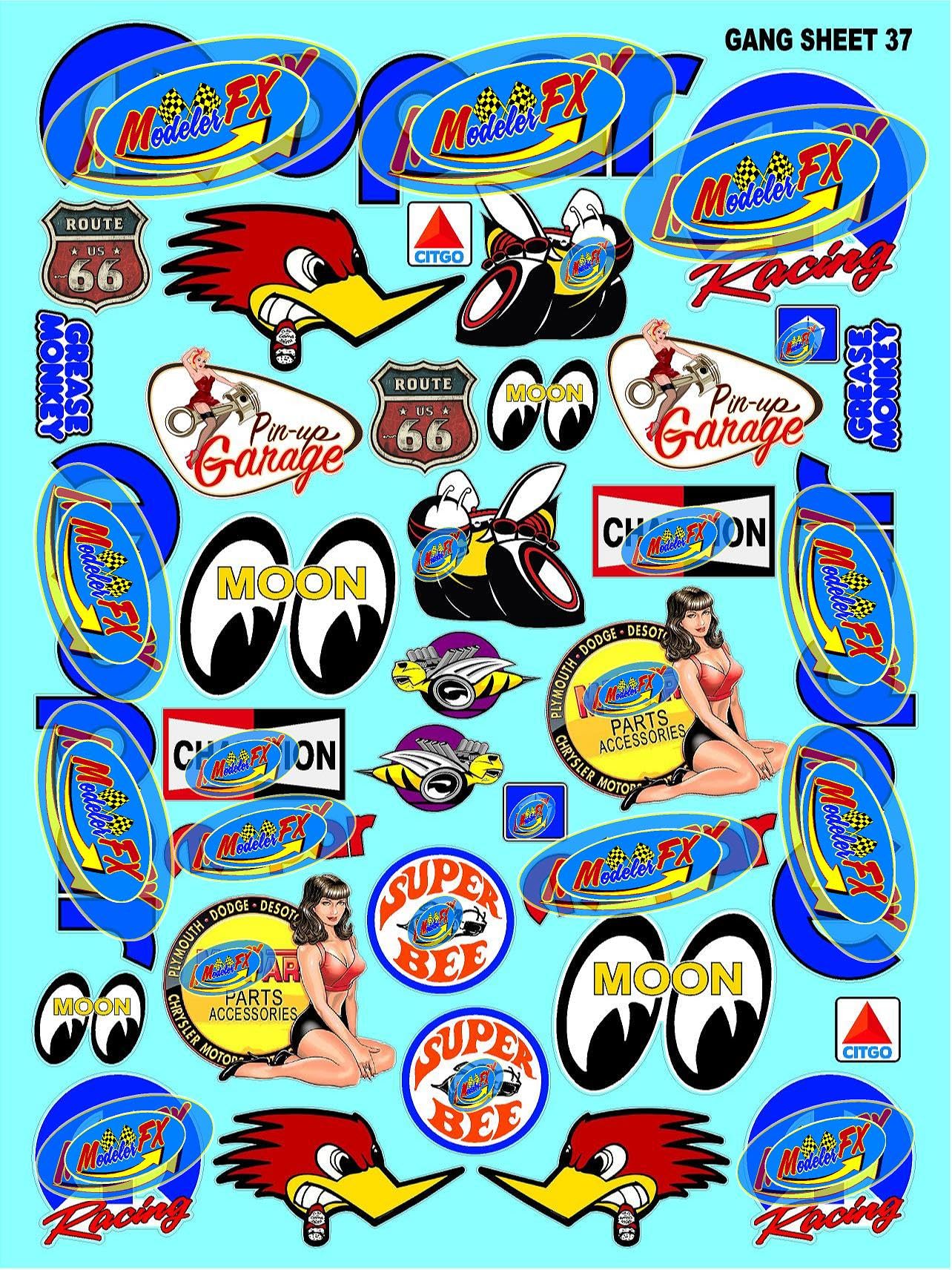 White Vinyl R/C Racing Sponsor Sticker Gang Sheet 37-1/24-1/16th Scale Model Decal Sticker Sheet Radio Control Lexan Body - Decorate Your R/c Cars, Boats, Trucks Scale Model - Peel & Stick