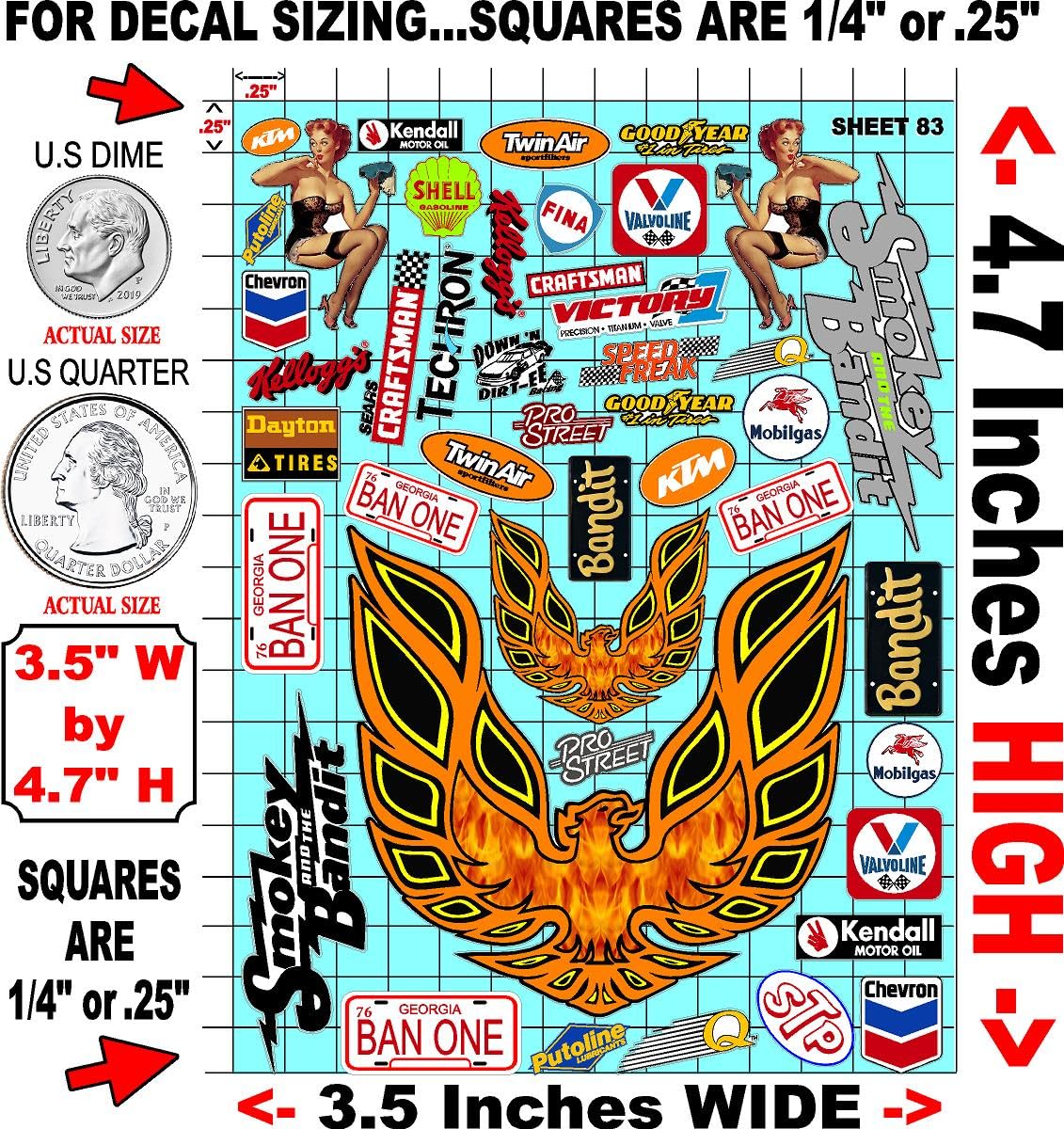 Clear Vinyl 83 R/C Racing Sponsor Sticker Gang Sheet Good -1/24 � 1/16th Scale Model Decal Sticker Sheet Radio Control Lexan Body � Die-Cut to Shape - Peel & Stick � Water Slide