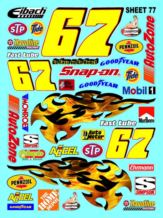 Clear Vinyl Sticker Variety Sheet 77-1/12 to 1/10th Scale R/C Model Decal Sticker Sheet Radio Control Lexan Body