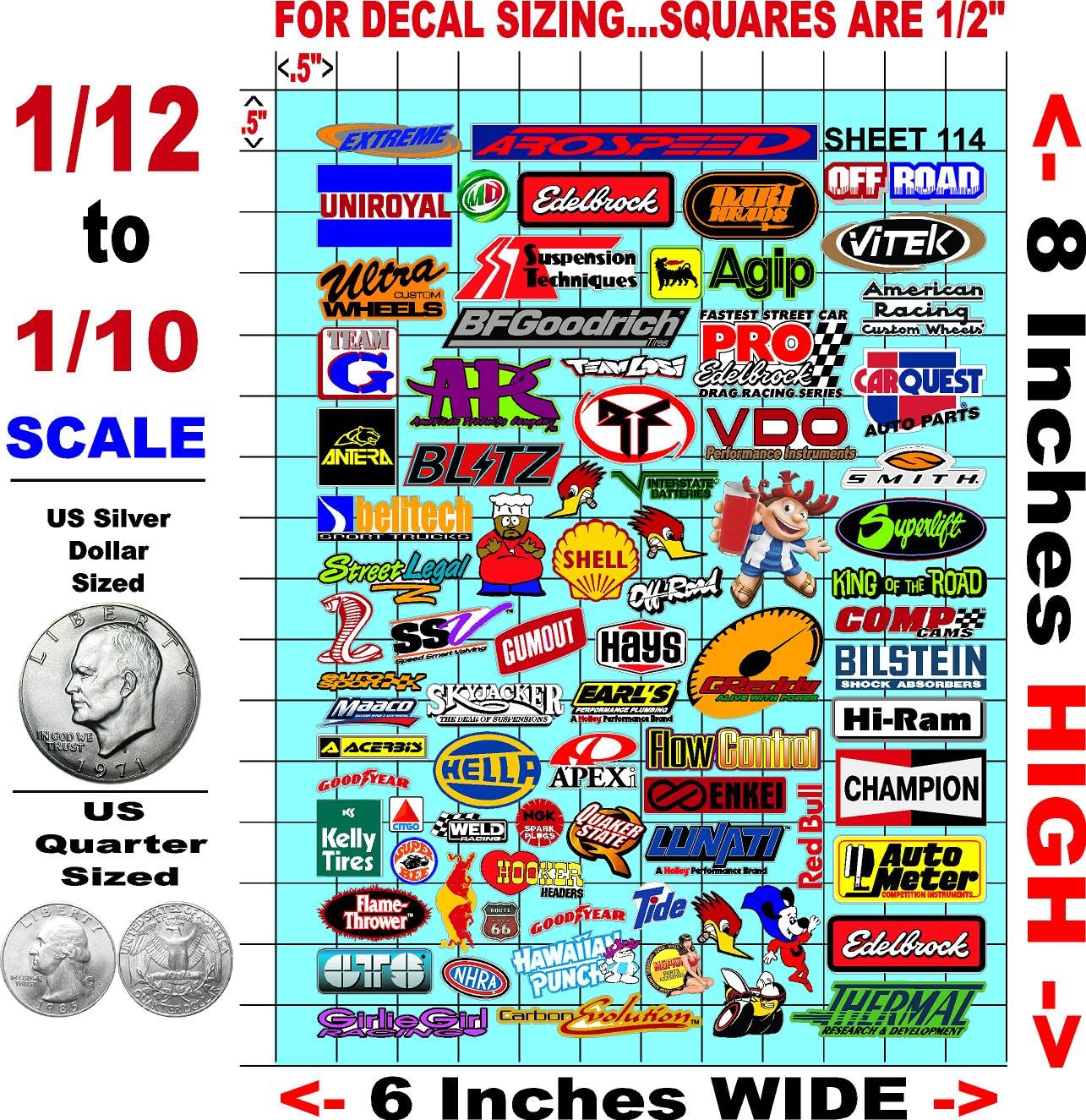 White Vinyl Sticker Sheet 114 Variety - 1/12 to 1/10th Scale R/C Model Decal Sticker Sheet Radio Control Lexan Body