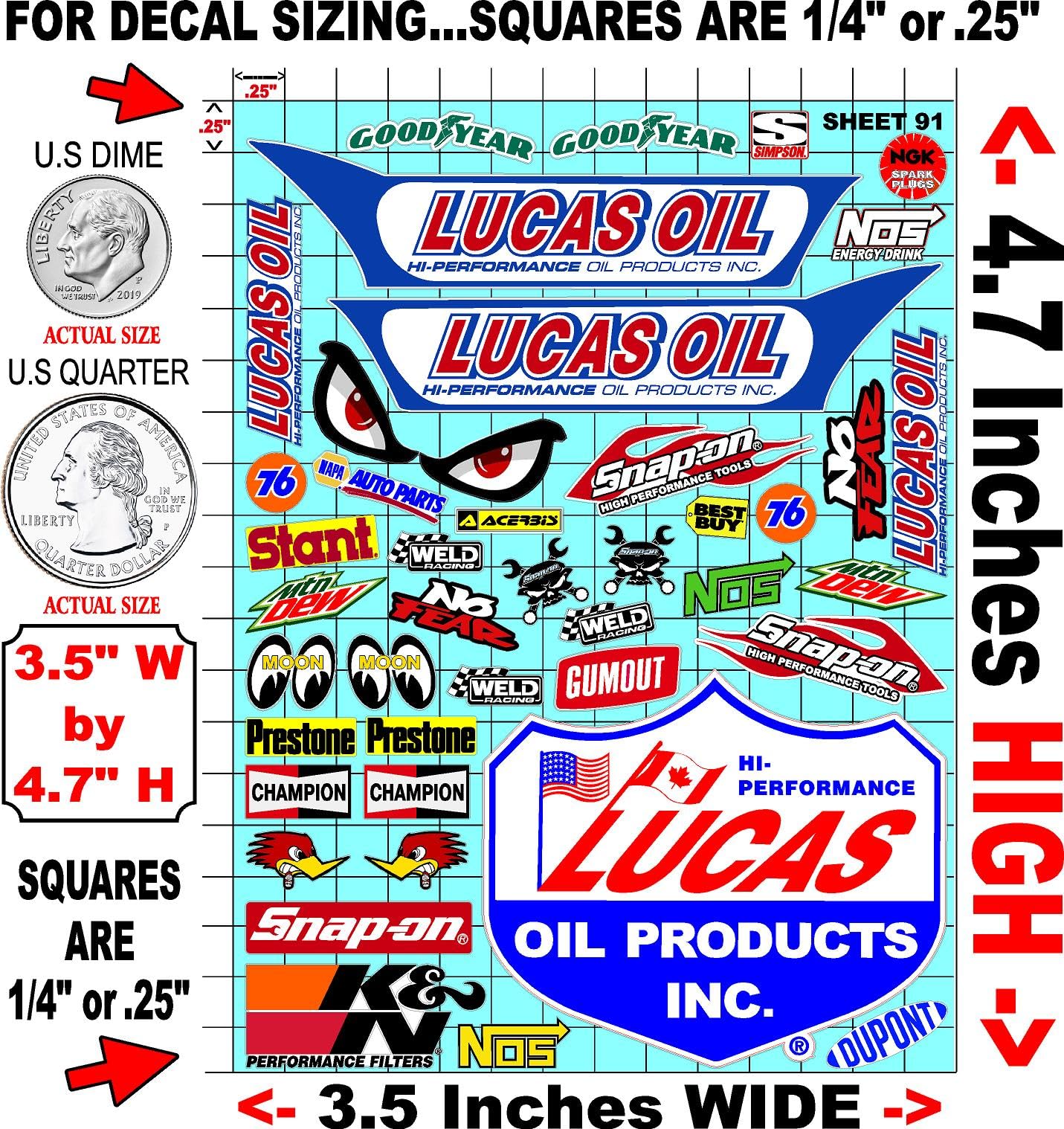Clear Vinyl 91 R/C Racing Sponsor Sticker Gang Sheet Good -1/24 � 1/16th Scale Model Decal Sticker Sheet Radio Control Lexan Body � Die-Cut to Shape - Peel & Stick � Water Slide