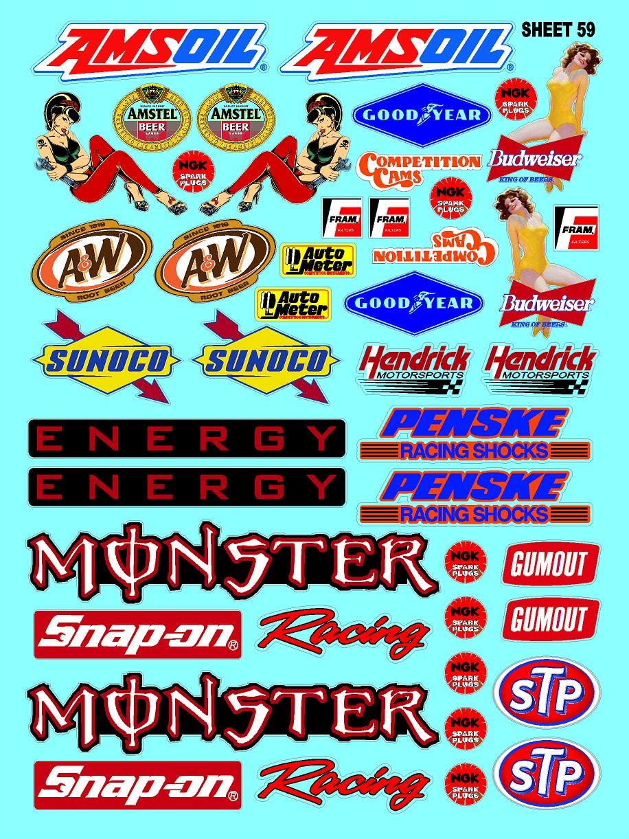 58 Racing Sticker Clear Vinyl R/C Racing Sponsor Sticker Gang Sheet 59-1/4-1/5 1/6th S ...