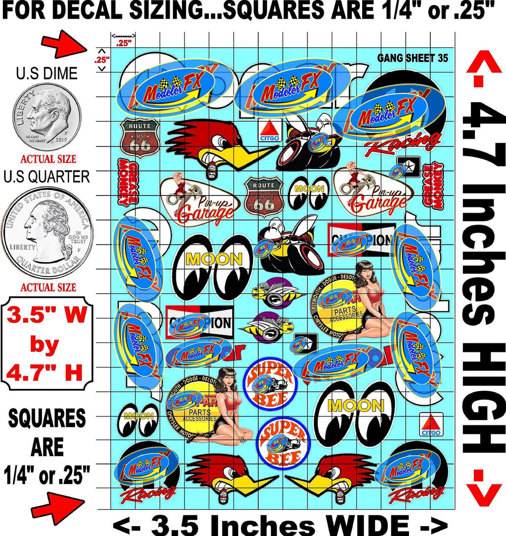 White Vinyl R/C Racing Sponsor Sticker Gang Sheet 35-1/24-1/16th Scale Model Decal Sticker Sheet Radio Control Lexan Body - Decorate Your R/c Cars, Boats, Trucks Scale Model � Die-Cut to Shape