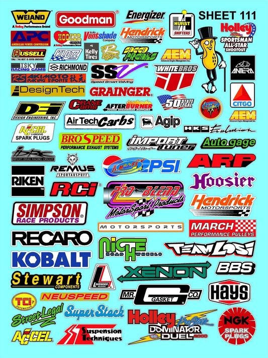 Clear Sheet Clear 111 Vinyl R/C Racing Sponsor Sticker Gang Sheet-1/4-1/5-1/6th Scale Decal Sticker Radio Control Lexan Body�Die-Cut to Shape-Peel & Stick�Water Slide