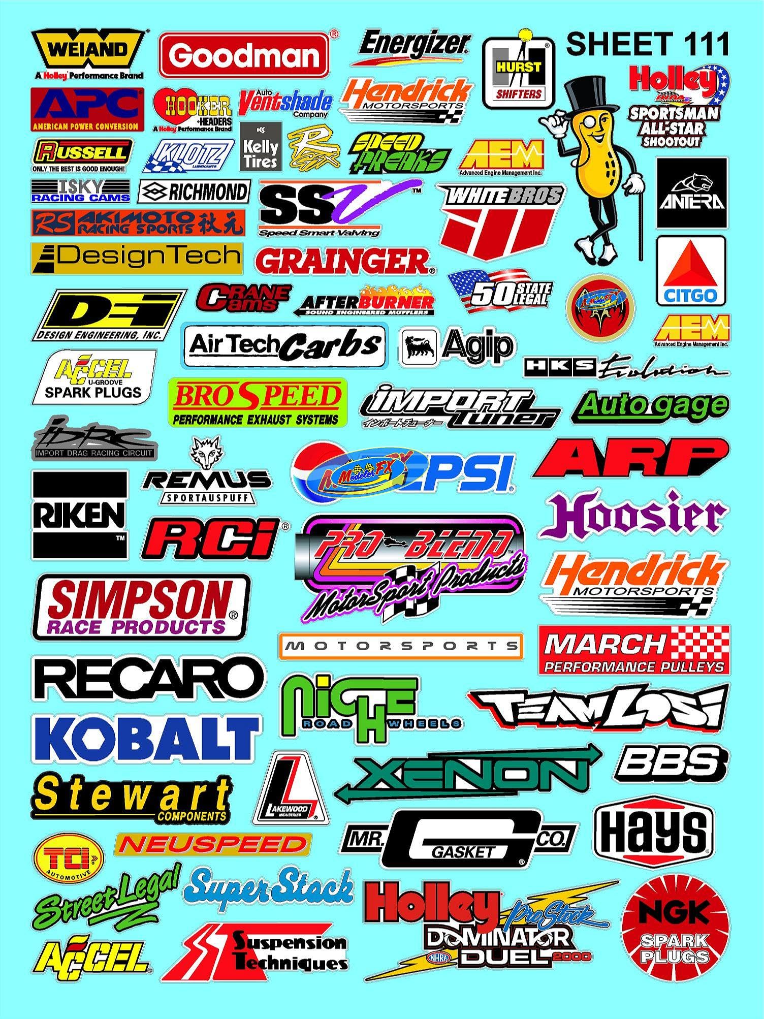 White Vinyl Sheet 111 R/C Racing Sponsor Sticker Gang Sheet Wrench-1/4 ...