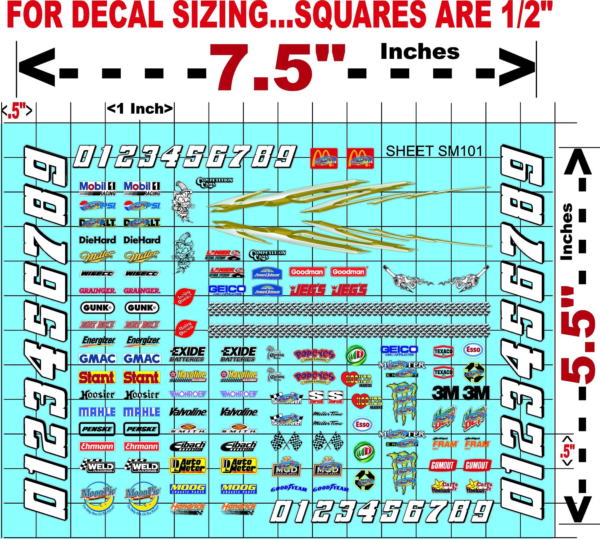 Clear Vinyl Sticker Sheet SM101-R/C Model Decal- 1/24th-1/18th Scale DIE-Cut-Peel Radio Control | Slot Cars l Lexan Body