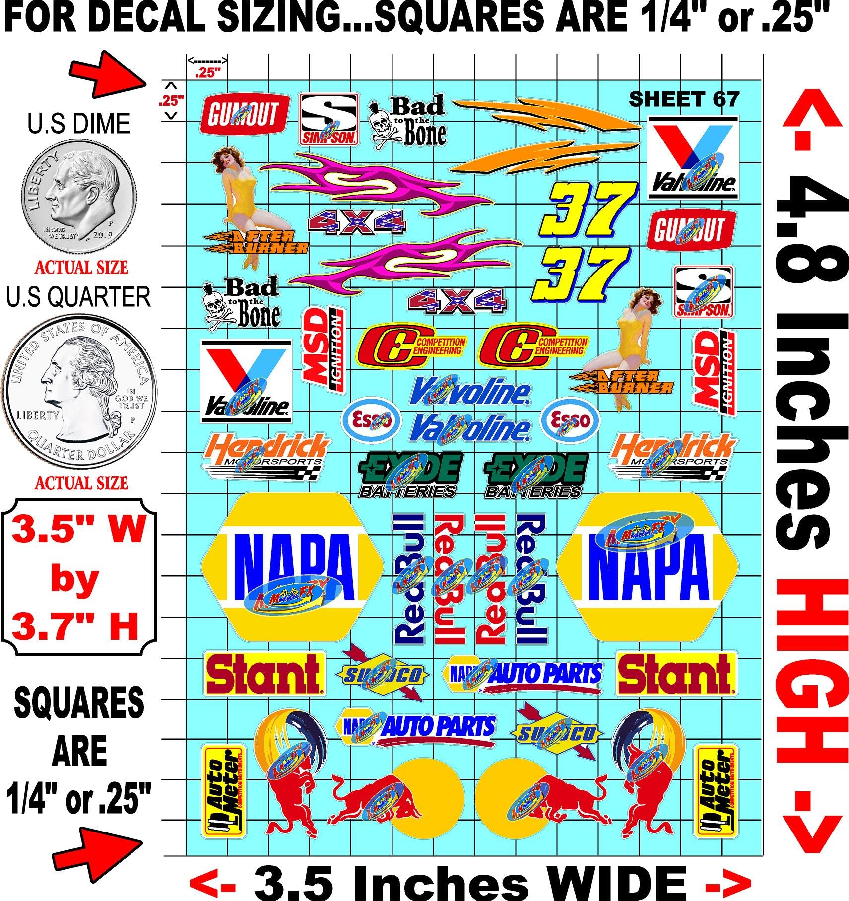 Clear Vinyl Sticker Variety Sheet 67-1/24th - 1/18th - 1/16 Scale White Vinyl R/C Model Decal Sticker Sheet Radio Control Lexan Body