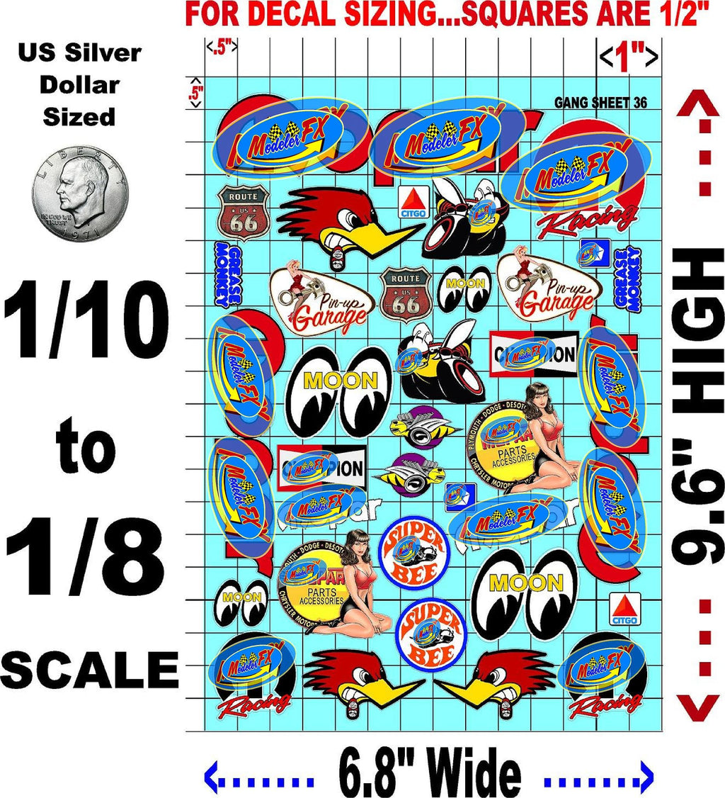White Vinyl R/C Racing Sponsor Sticker Gang Sheet 36-1/8th � 1/10th Scale Model Decal Sticker Sheet R/C Lexan Body - Decorate Your R/c Cars, Boats, Truck Model � Die-Cut to Shape - Peel & Stick