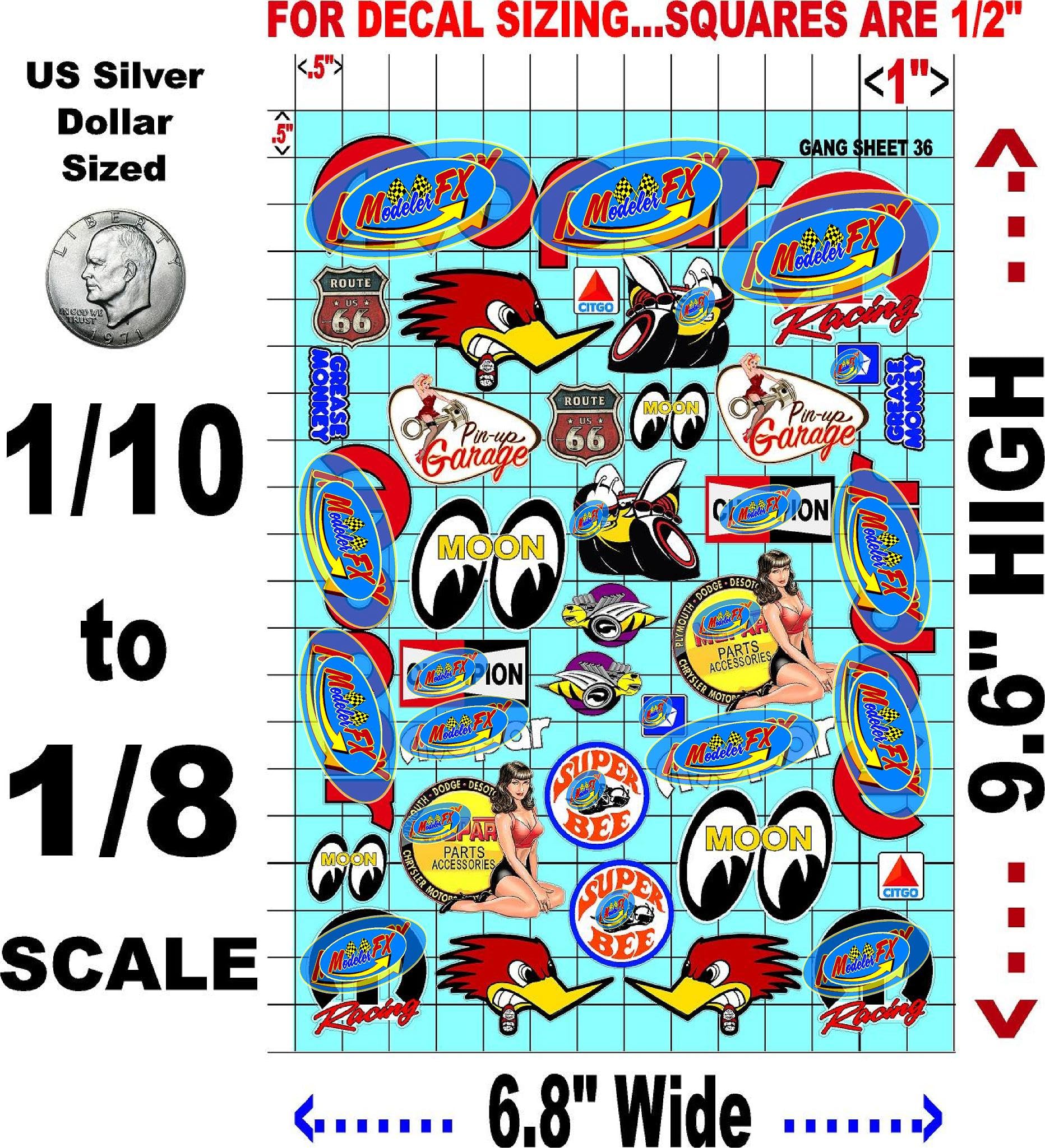 White Vinyl R/C Racing Sponsor Sticker Gang Sheet 36-1/8th � 1/10th Scale Model Decal Sticker Sheet R/C Lexan Body - Decorate Your R/c Cars, Boats, Truck Model � Die-Cut to Shape - Peel & Stick