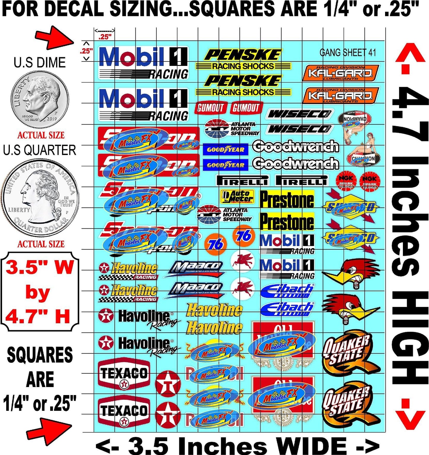 White Vinyl R/C Racing Sponsor Sticker Gang Sheet 41-1/24-1/16th Scale Model Decal Sticker Sheet Radio Control Lexan Body - Decorate Your R/c Cars, Boats, Trucks Scale Model � Die-Cut to Shape