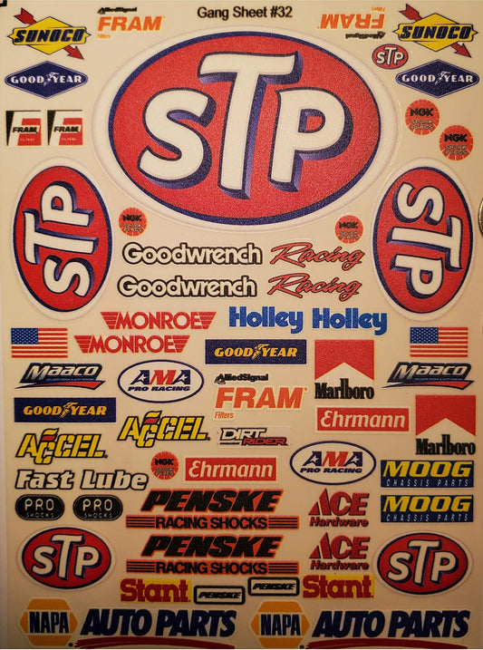 STP Sticker Gang Sheet 32-1/10 Scale White Vinyl R/C Model Decal Sticker Sheet Radio Control Lexan Body - Decorate Your R/c Cars, Boats, Trucks Along with Any Other Scale Model Kit.