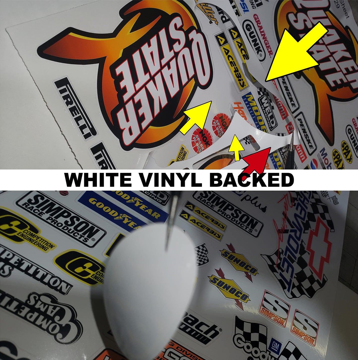 White Vinyl Sticker Variety Sheet 69-1/10th - 1/8th Scale Large 6.8" x 9.2"h Vinyl R/C Model Decal Sticker Sheet Radio Control Lexan Body
