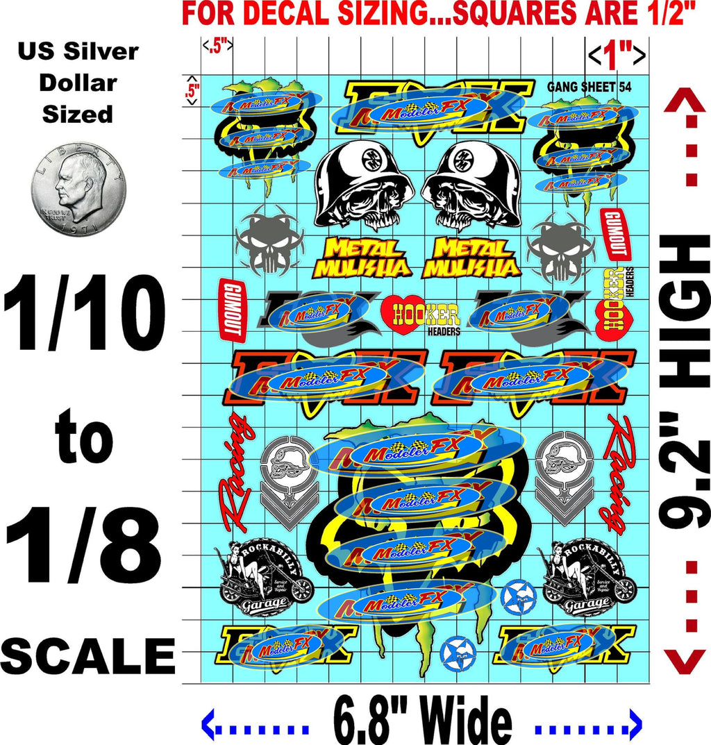 Clear Vinyl R/C Racing Sponsor Sticker Gang Sheet 54-1/8th � 1/10th Scale Model Decal Sticker Sheet R/C Lexan Body - Decorate Your R/c Cars, Boats, Truck Model � Die-Cut to Shape - Peel & Stick