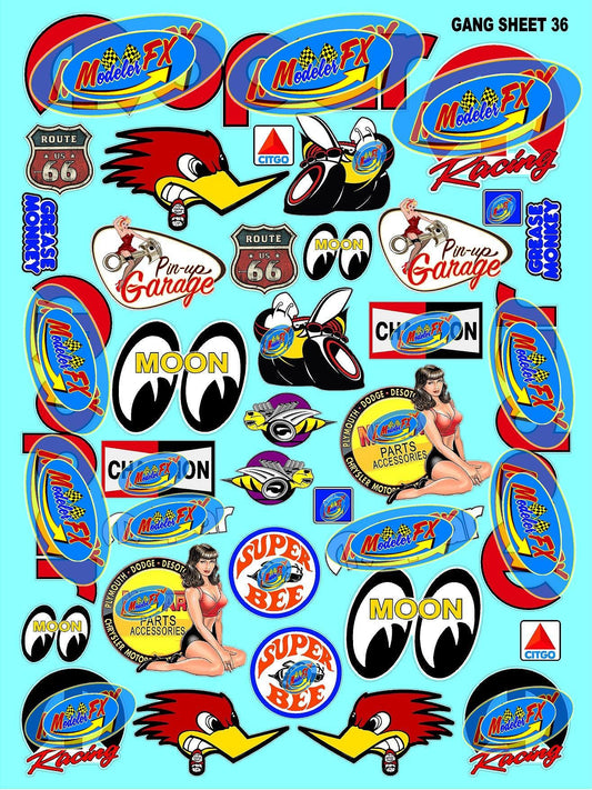 Clear Vinyl R/C Racing Sponsor Sticker Gang Sheet 36-1/4-1/5 � 1/6th Scale Model Decal Sticker Sheet Radio Control Lexan Body � Die-Cut to Shape - Peel & Stick � Water Slide - Red