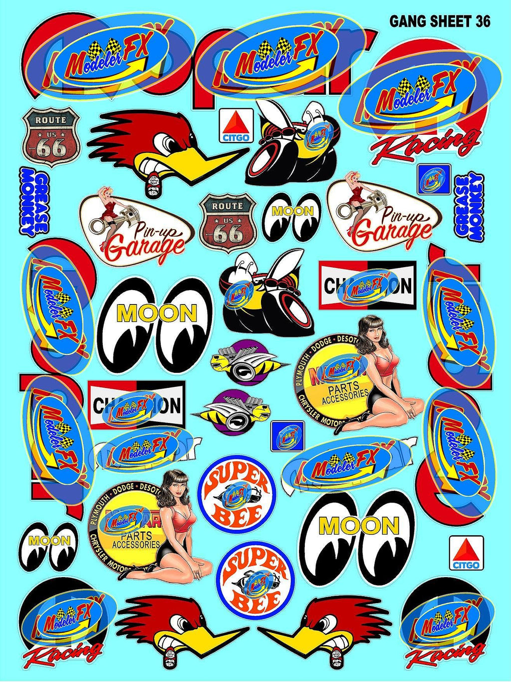 White Vinyl R/C Racing Sponsor Sticker Gang Sheet 36-1/8th � 1/10th Scale Model Decal Sticker Sheet R/C Lexan Body - Decorate Your R/c Cars, Boats, Truck Model � Die-Cut to Shape - Peel & Stick